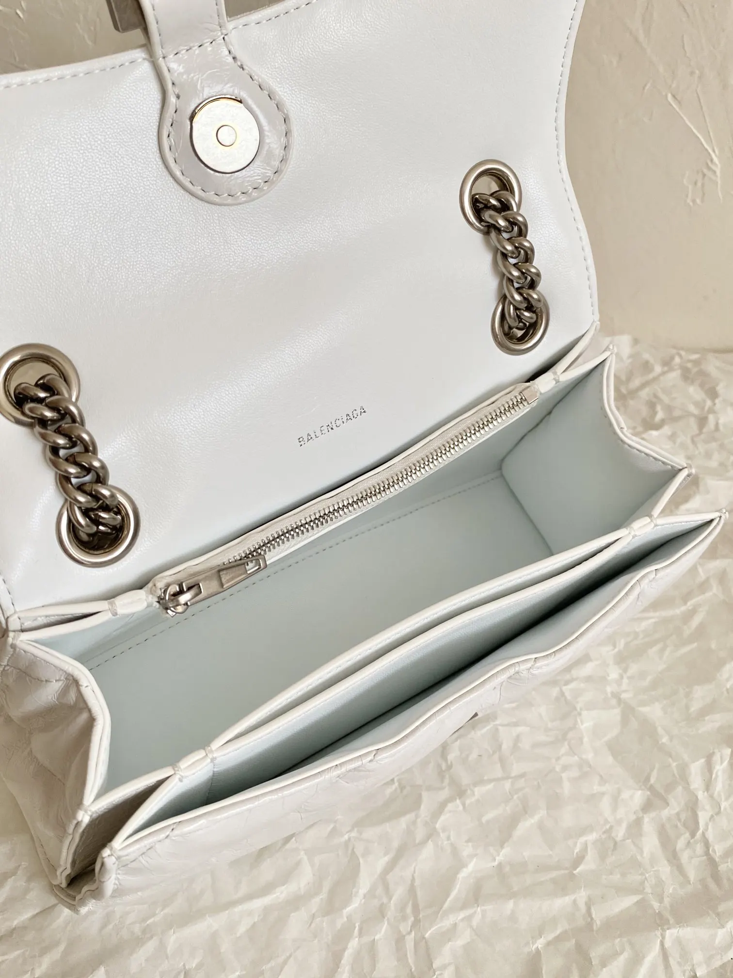 Balenciaga Hourglass White Leather Chain Bag