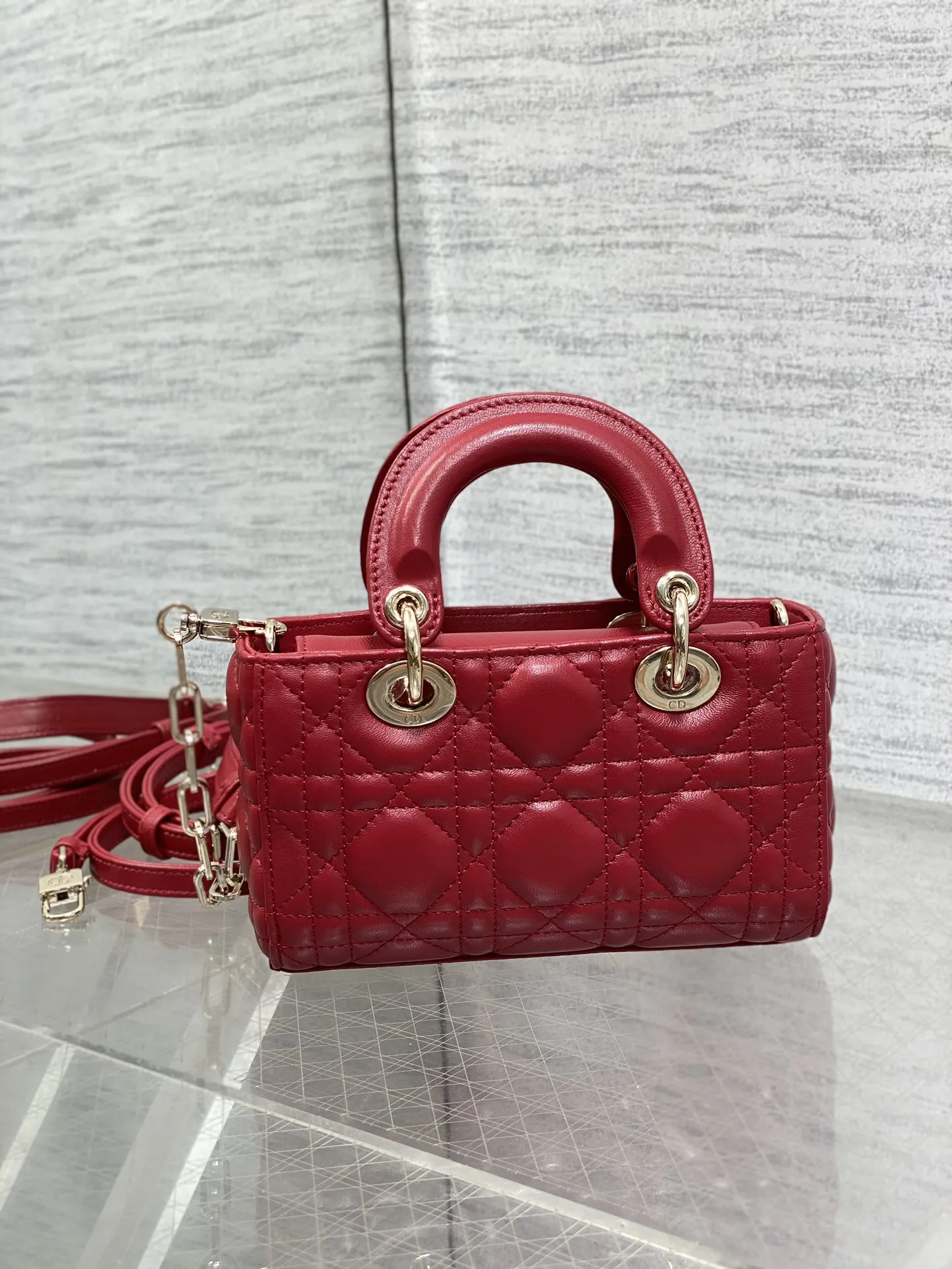 Dior 羊皮 进口 羊皮横款迷你戴妃包 Joy bag羊皮 鏈條包 精致鏈條款