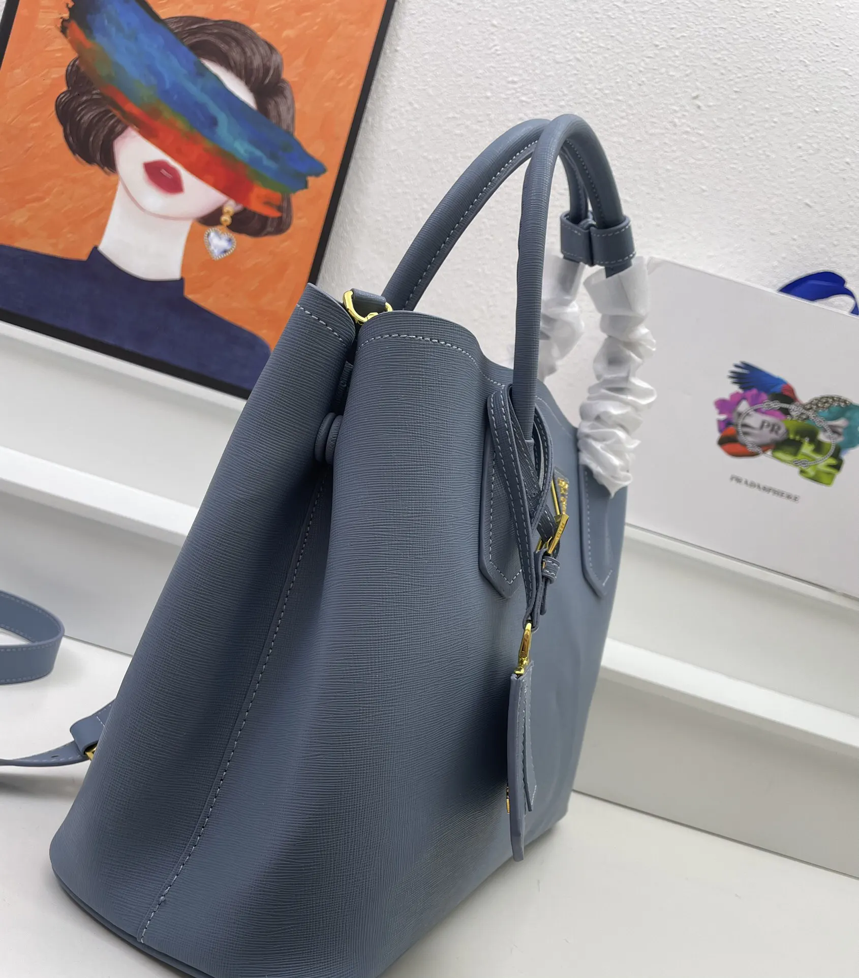 Prada Saffiano 十字纹牛皮 购物袋 輕便实用 托特包