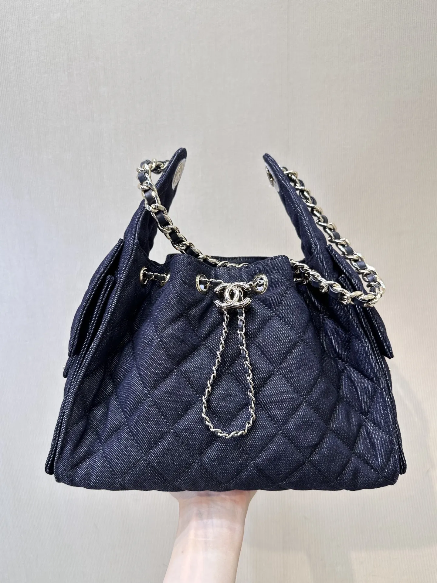 White Blue Hobo Shoulder Bag Vintage