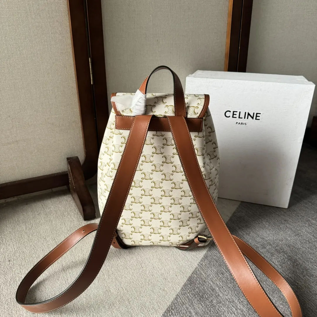 Celine Triomphe 金色 牛皮 双肩包 实用双肩款
