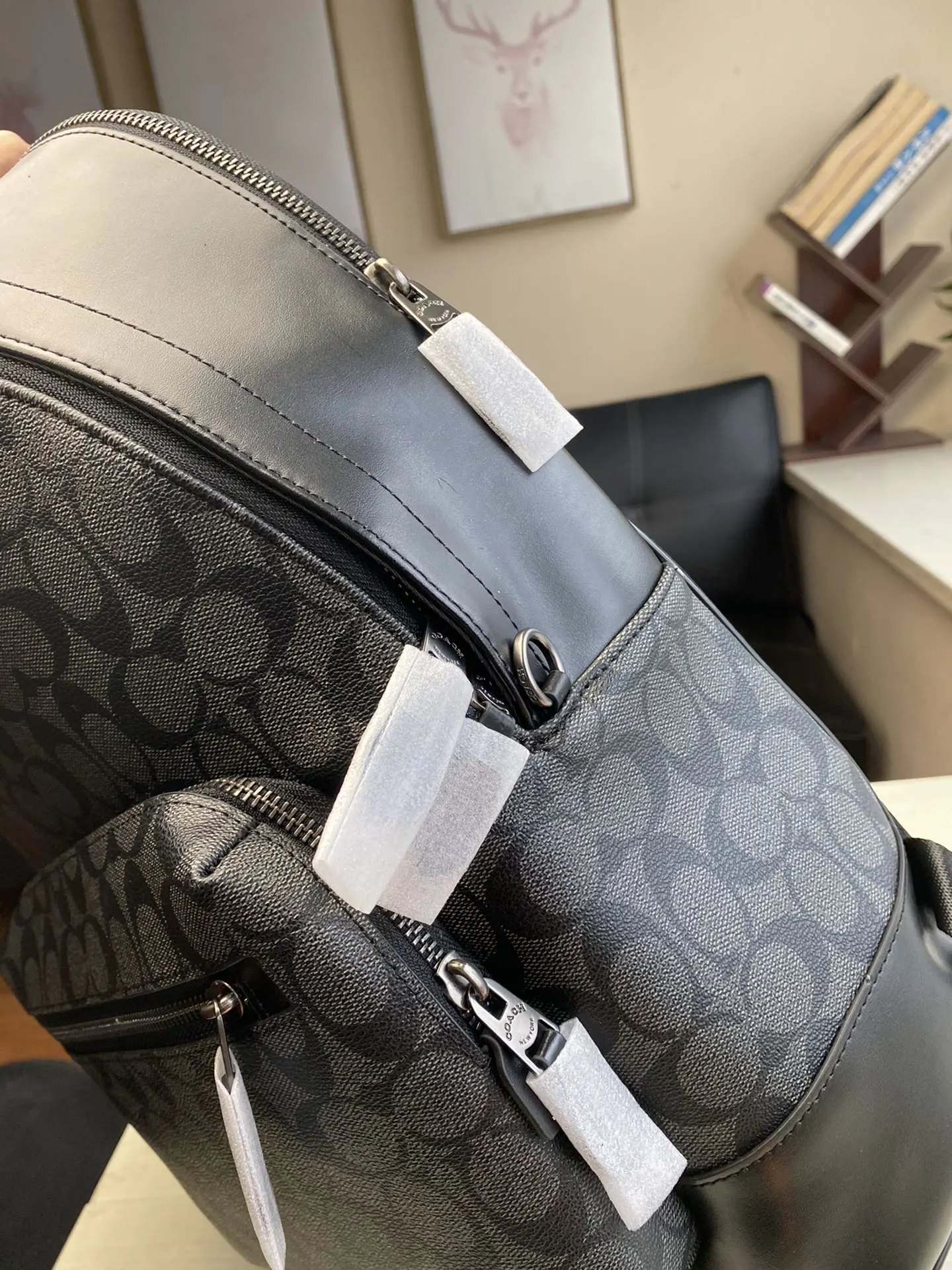 Coach 黑色 牛皮 纯 条纹 旅行袋 大容量旅行款