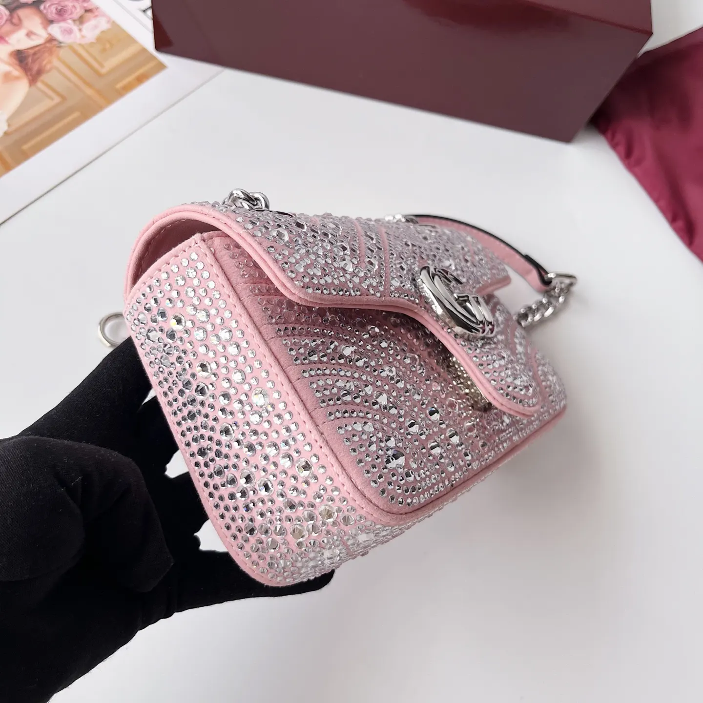 Gucci Marmont 絎縫皮革鏈條包 單肩斜挎