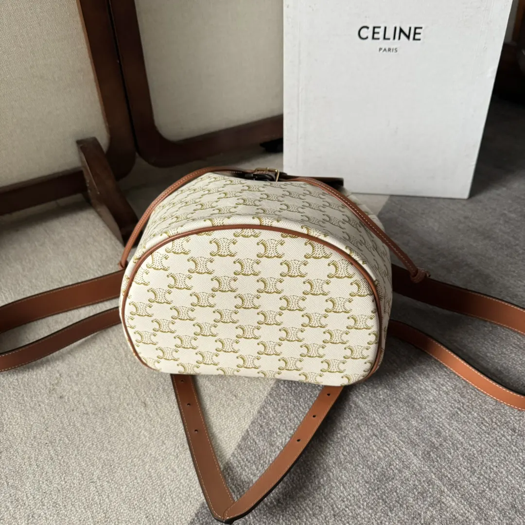Celine Triomphe 金色 牛皮 双肩包 实用双肩款