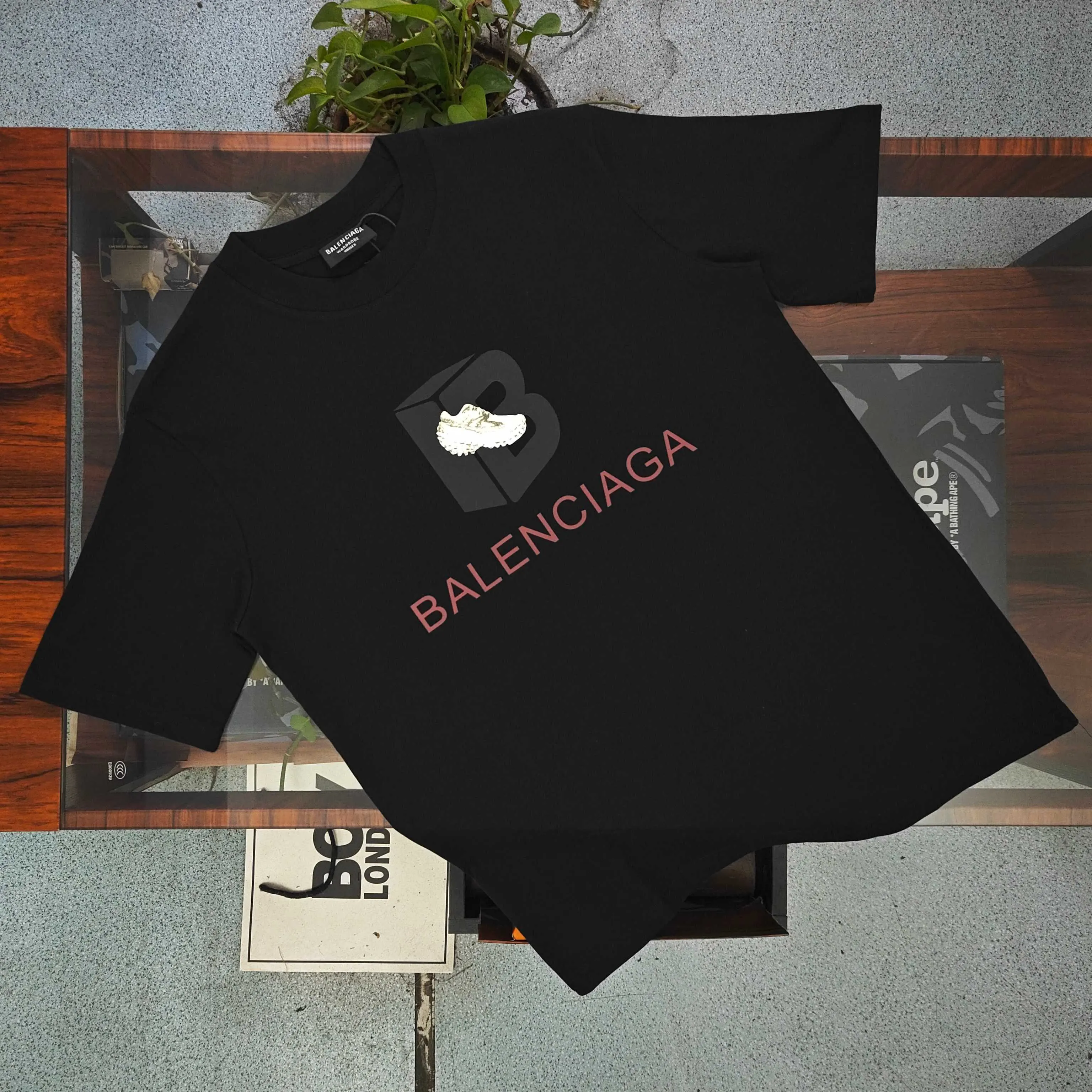 Balenciaga Black Cotton Logo Short Sleeve T-Shirt Loose