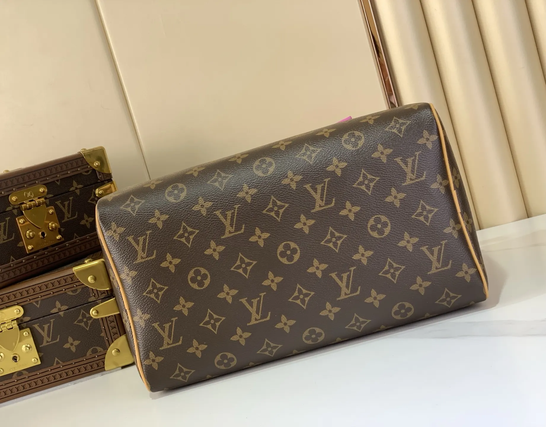 Speedy 黑色 老花 帆布 链条包 精致链条款