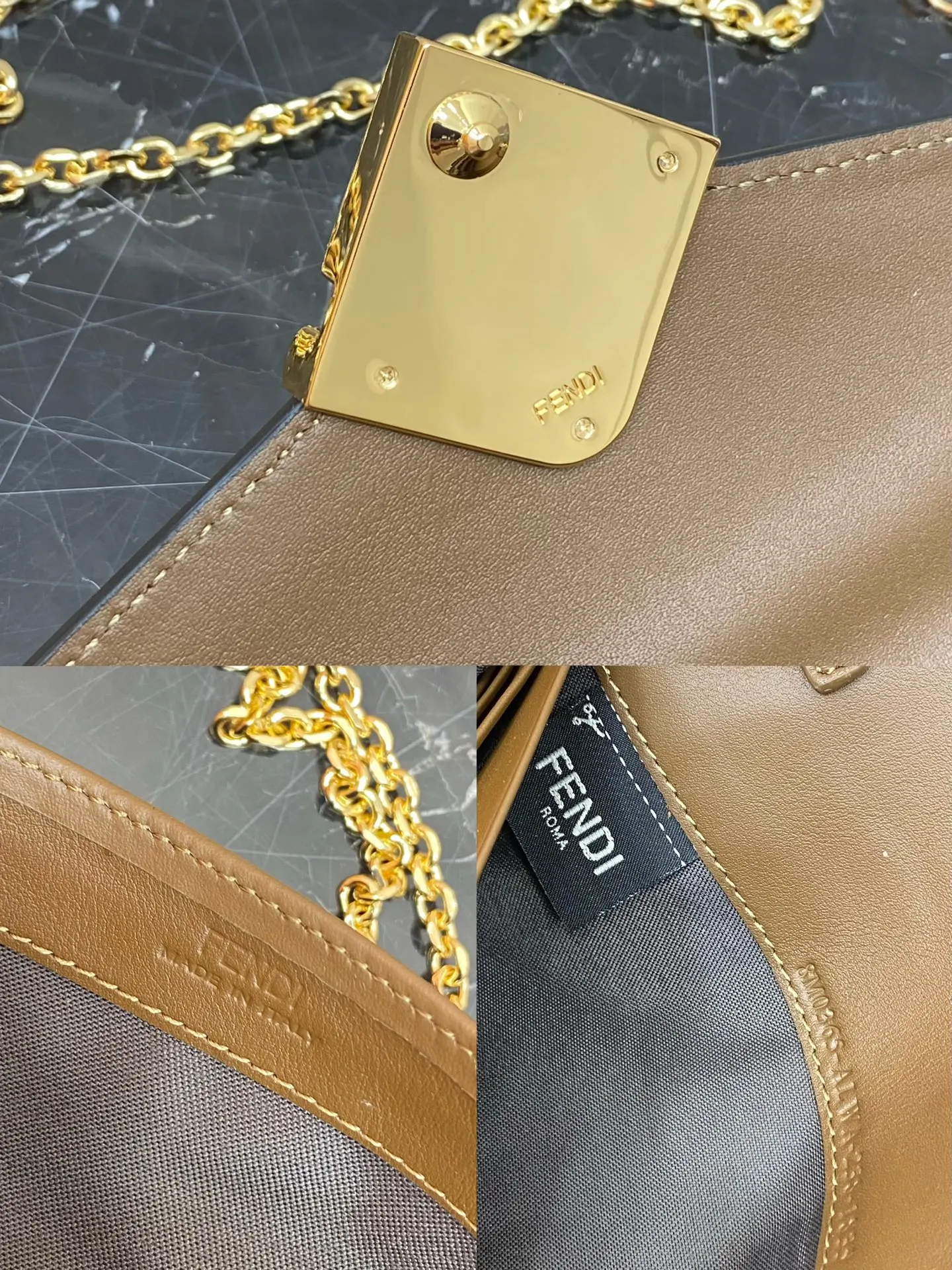 Fendi 卡其色 牛皮 链条包 精选款