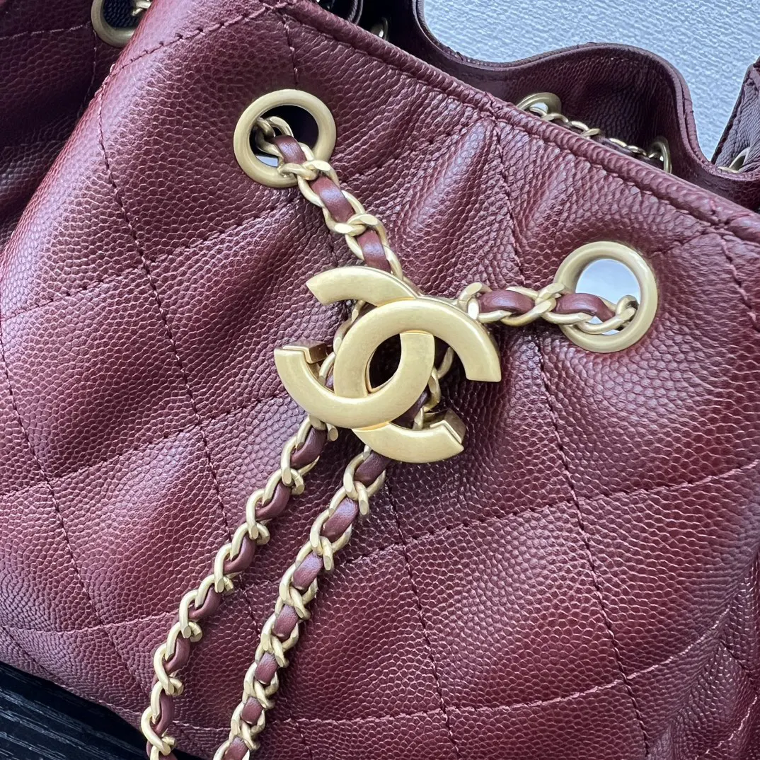 CHANEL 酒红色牛皮Hobo腋下包 金链款