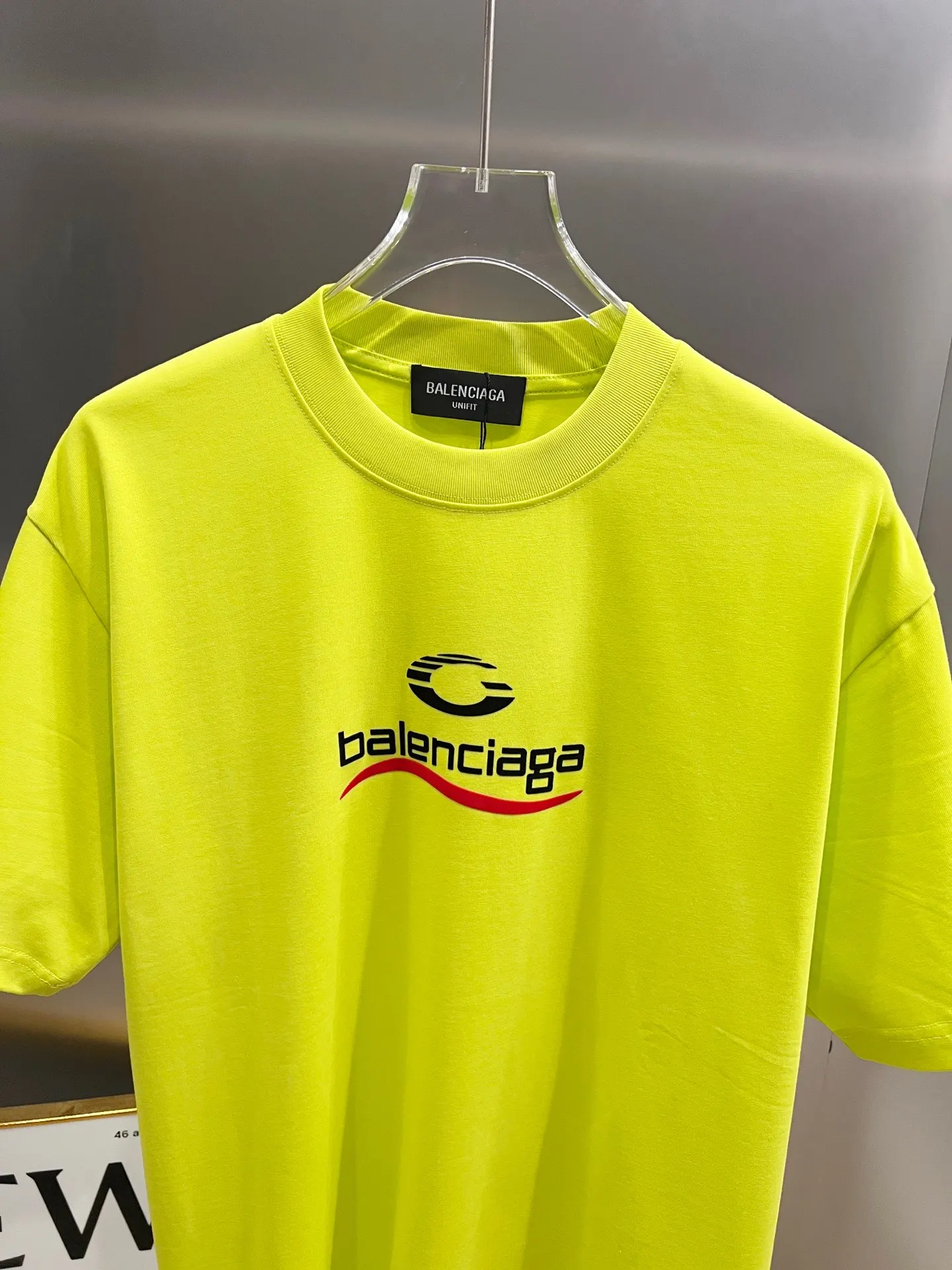 Balenciaga 波浪字母印花圆领短袖T恤 荧光黄