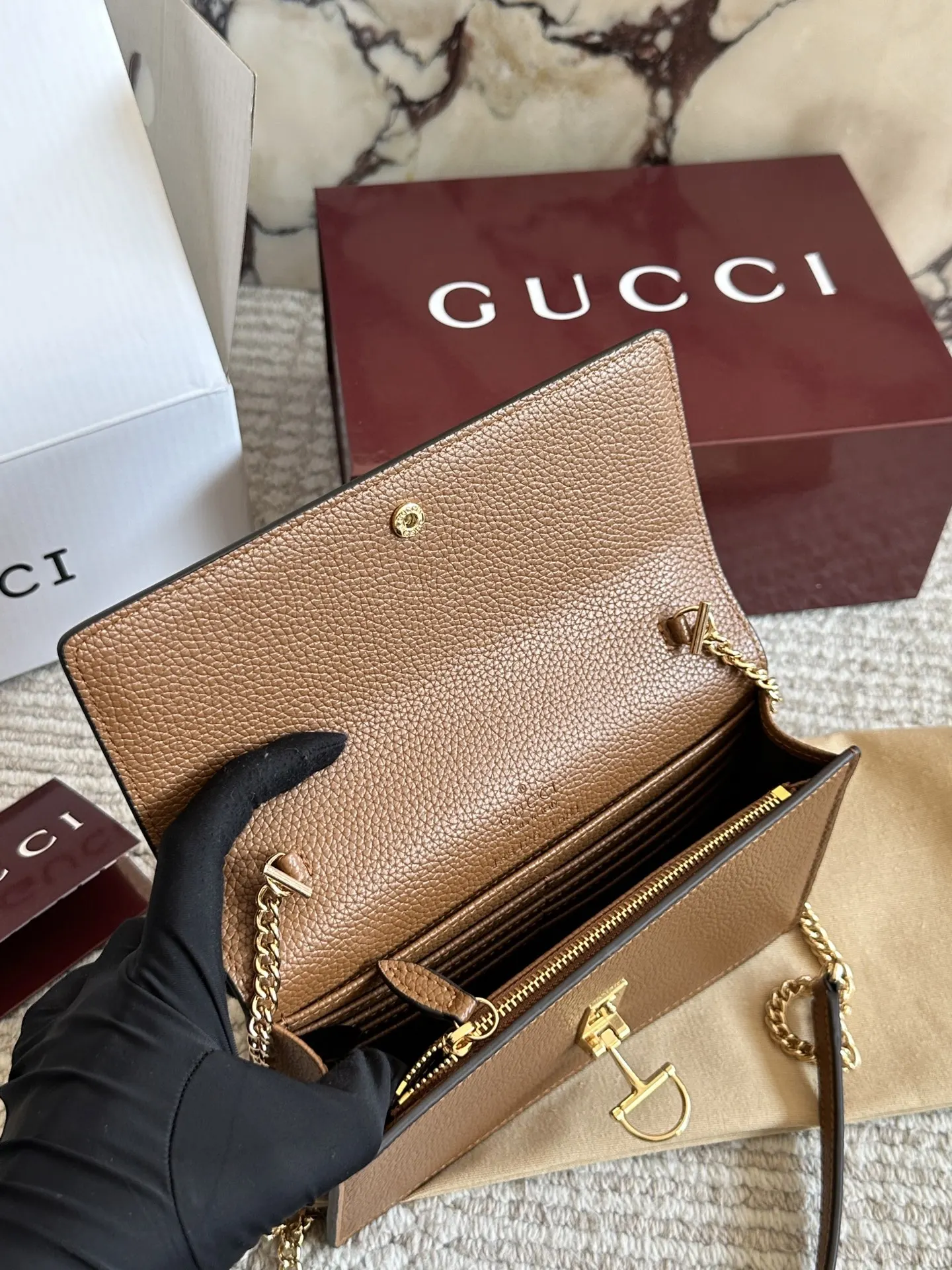 Gucci 牛皮 盒 GG 牛皮 迷你 链条包 精致链条款
