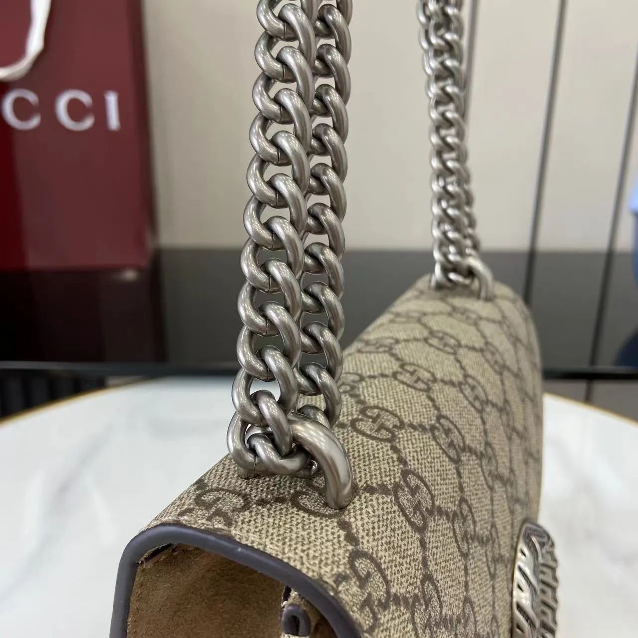 Brown Silver Chain Bag