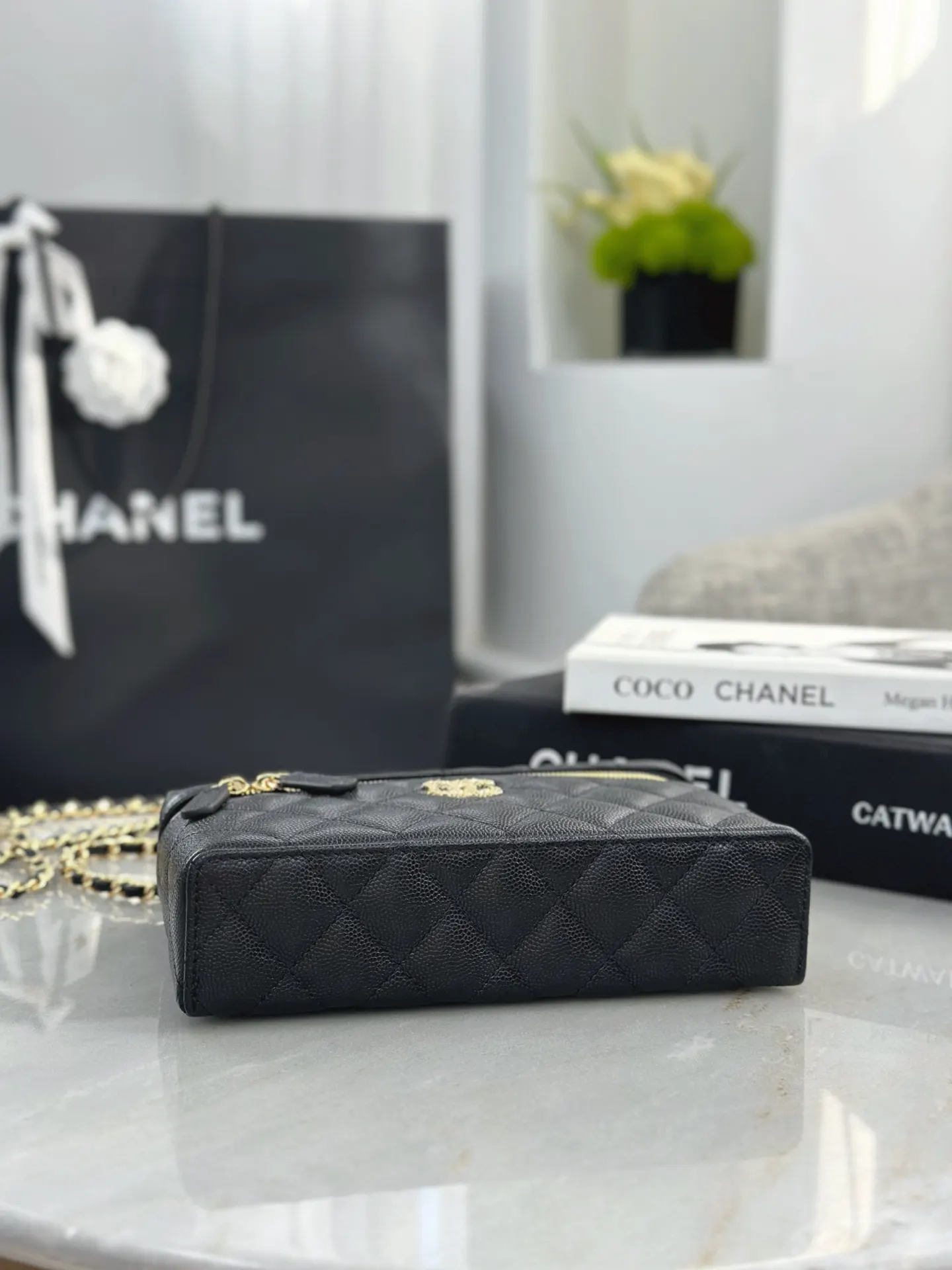 Chanel 19 小号 黑色 皮革 链条包