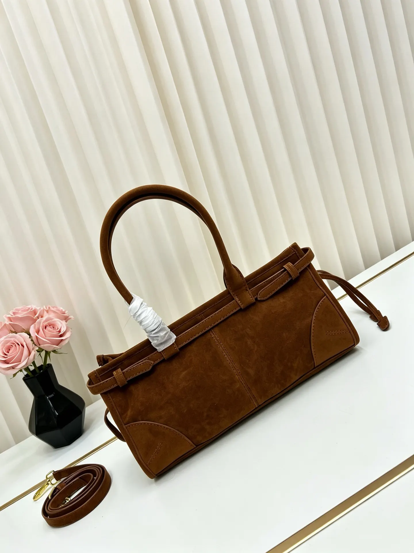 PRADA 棕色麂皮手提斜挎包