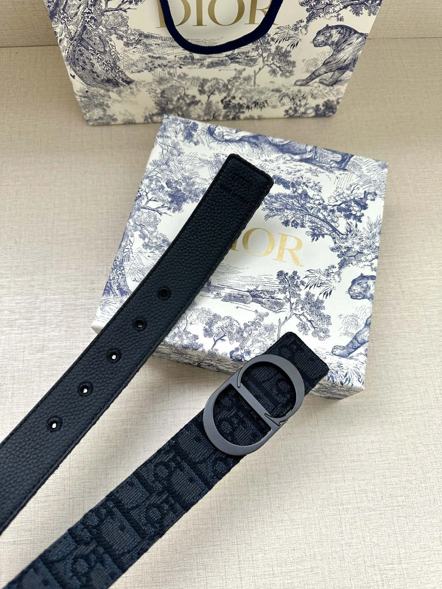 Dior 黑色Oblique腰带 黑扣款