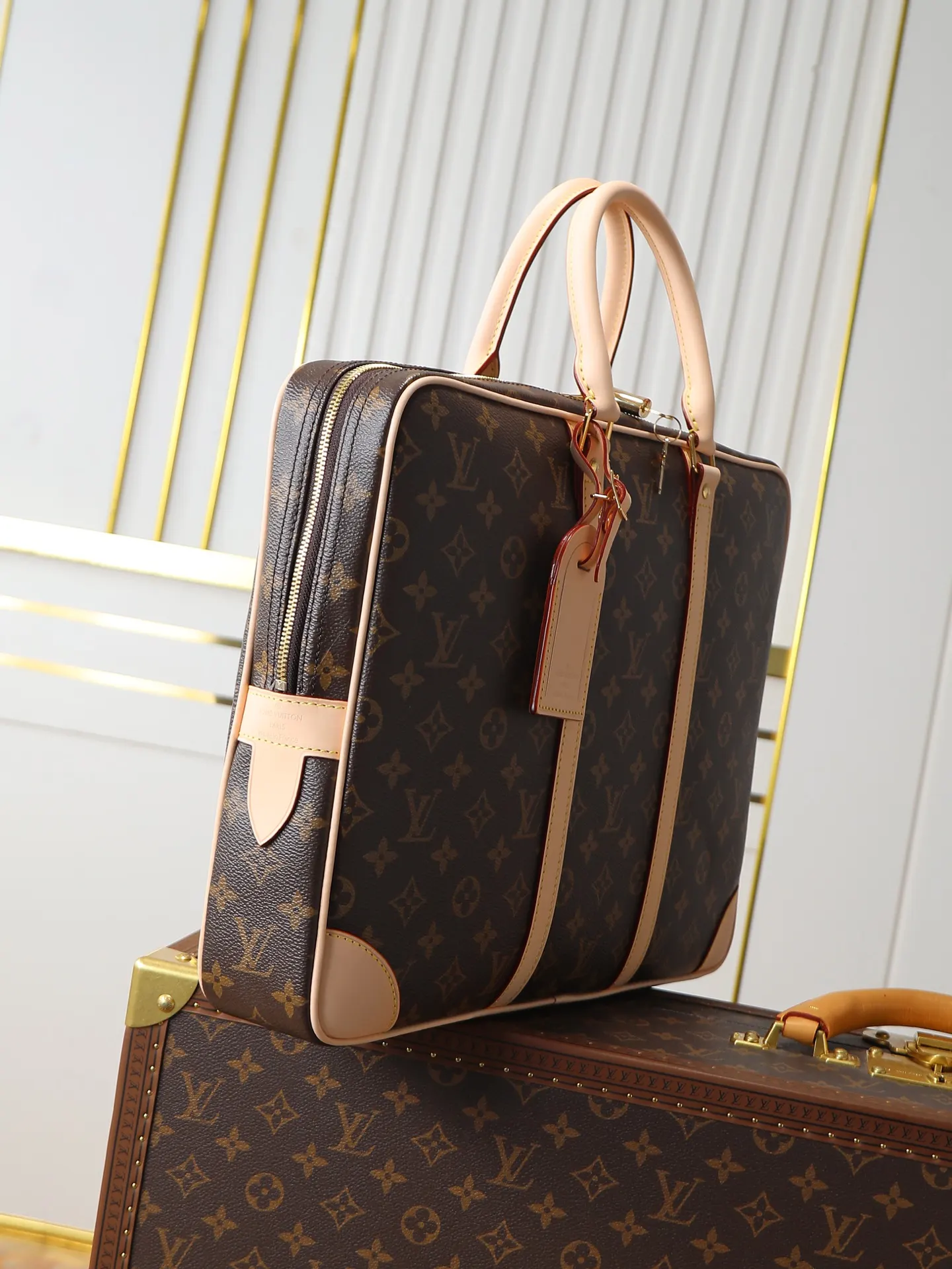 Monogram Briefcase Business Commuter Fashion Canvas