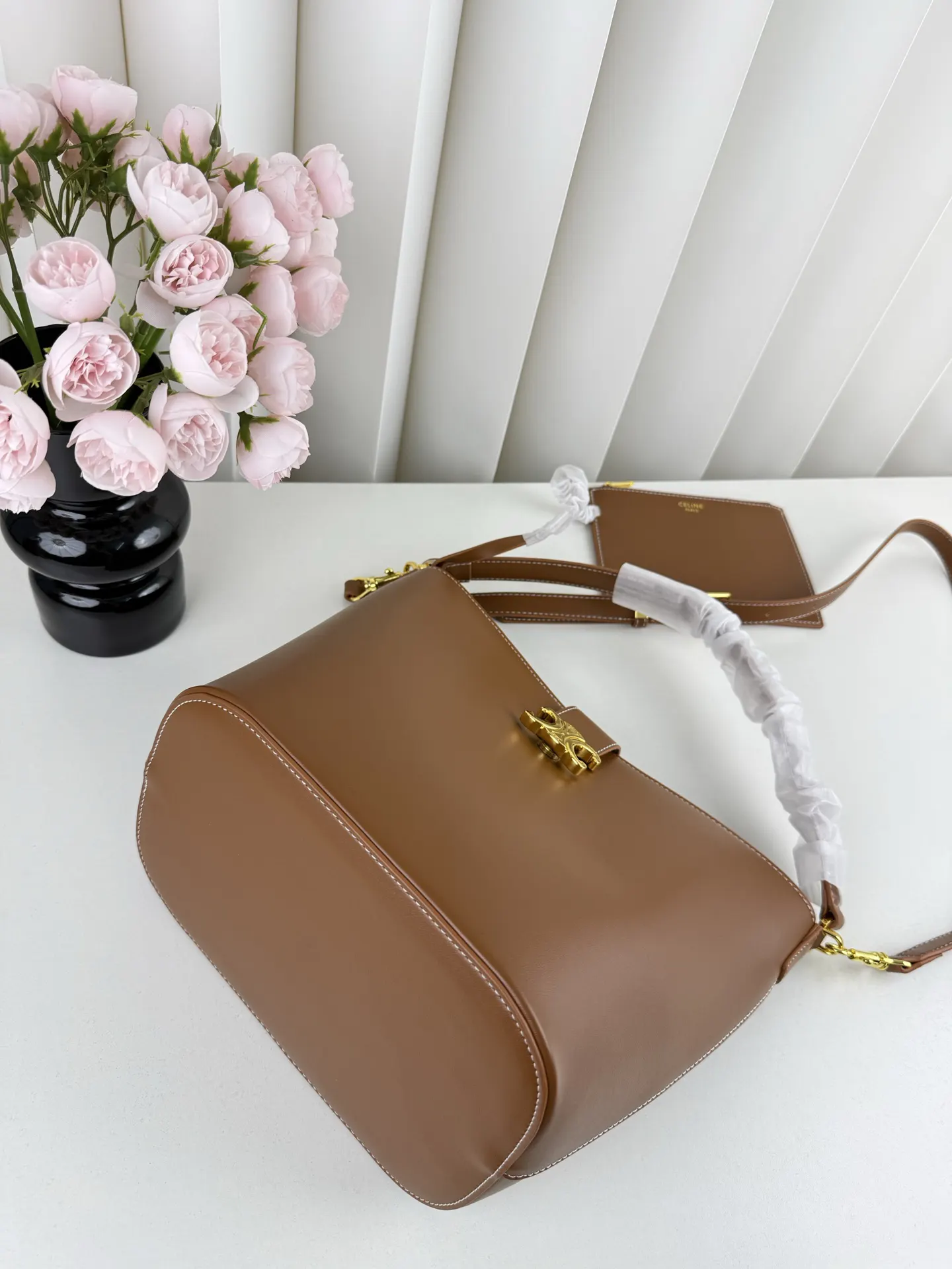 Brown Gold Bucket Bag Casual Leather