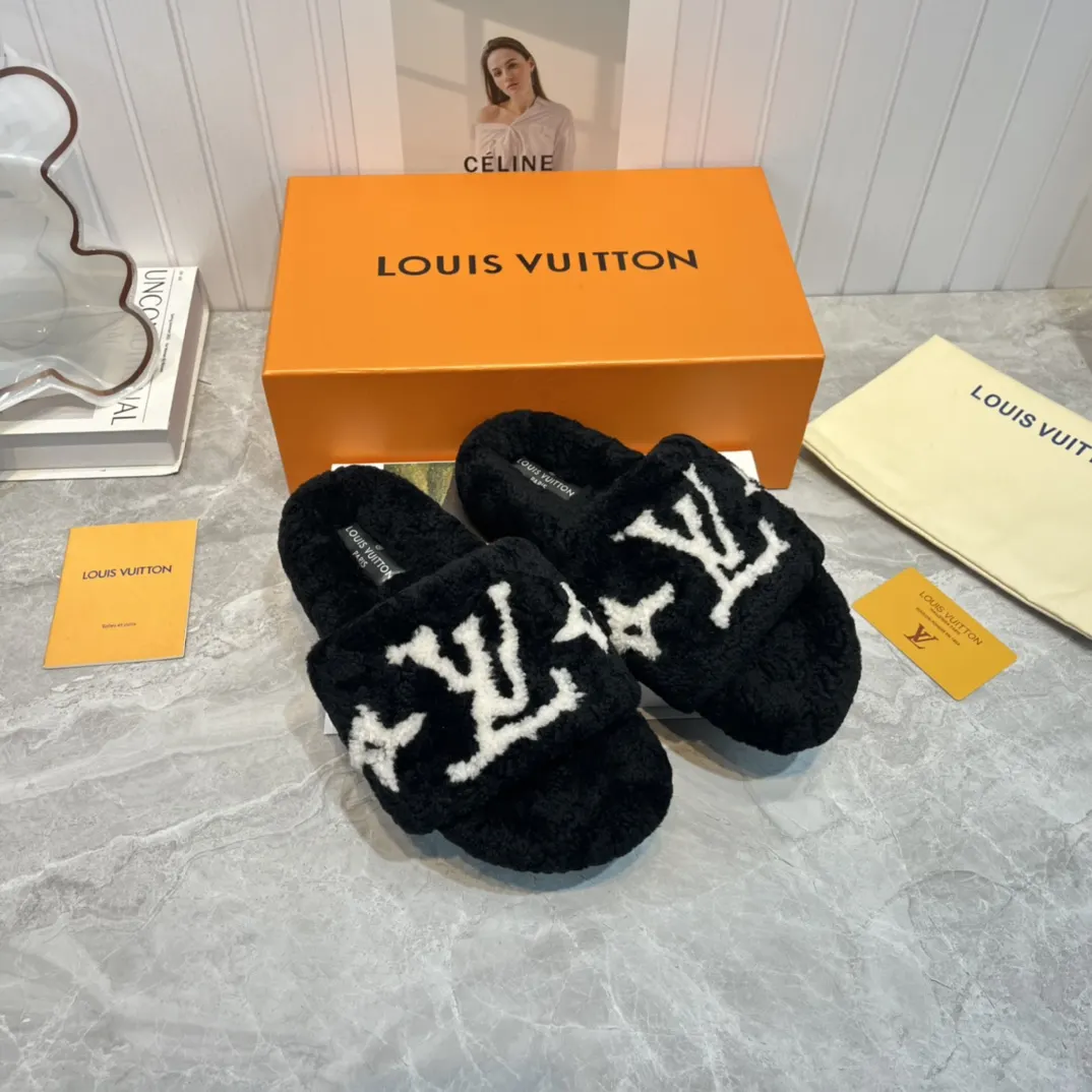 LV 黑色毛绒厚底拖鞋 秋冬居家休闲款｜ORBUYBAG 岚奢包高端时尚精品