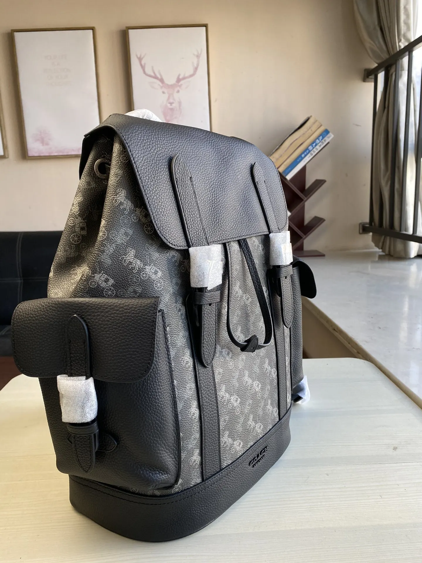 Coach 黑色 牛皮 男士雙肩包 书包 登山包 背包 旅行袋 大容量旅行款