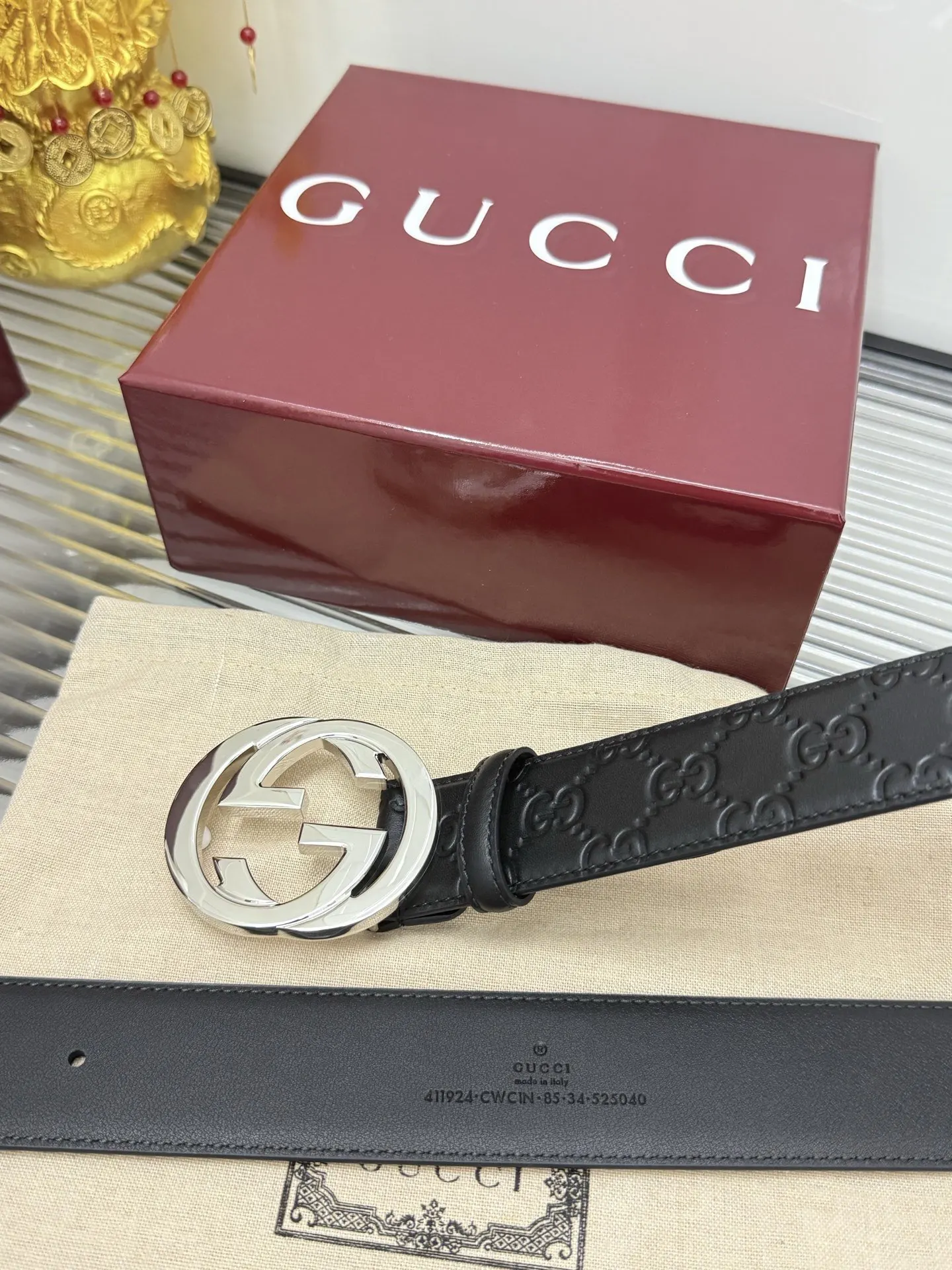 Gucci Double G Leather Belt Black