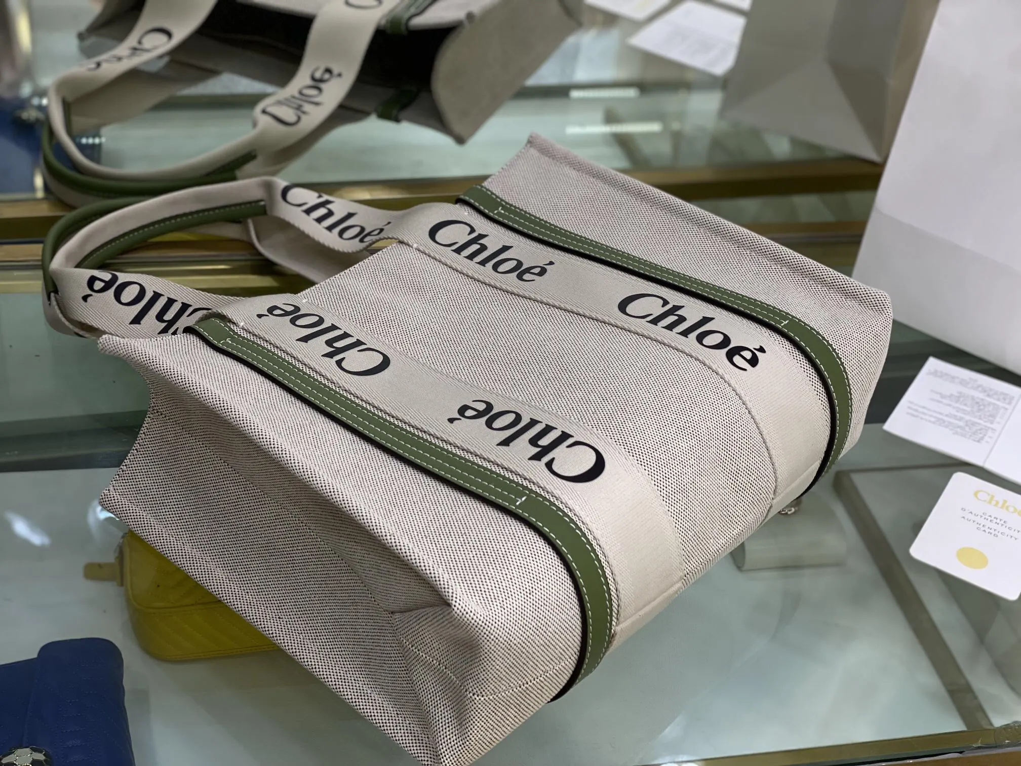 Green Beige Tote Bag Canvas