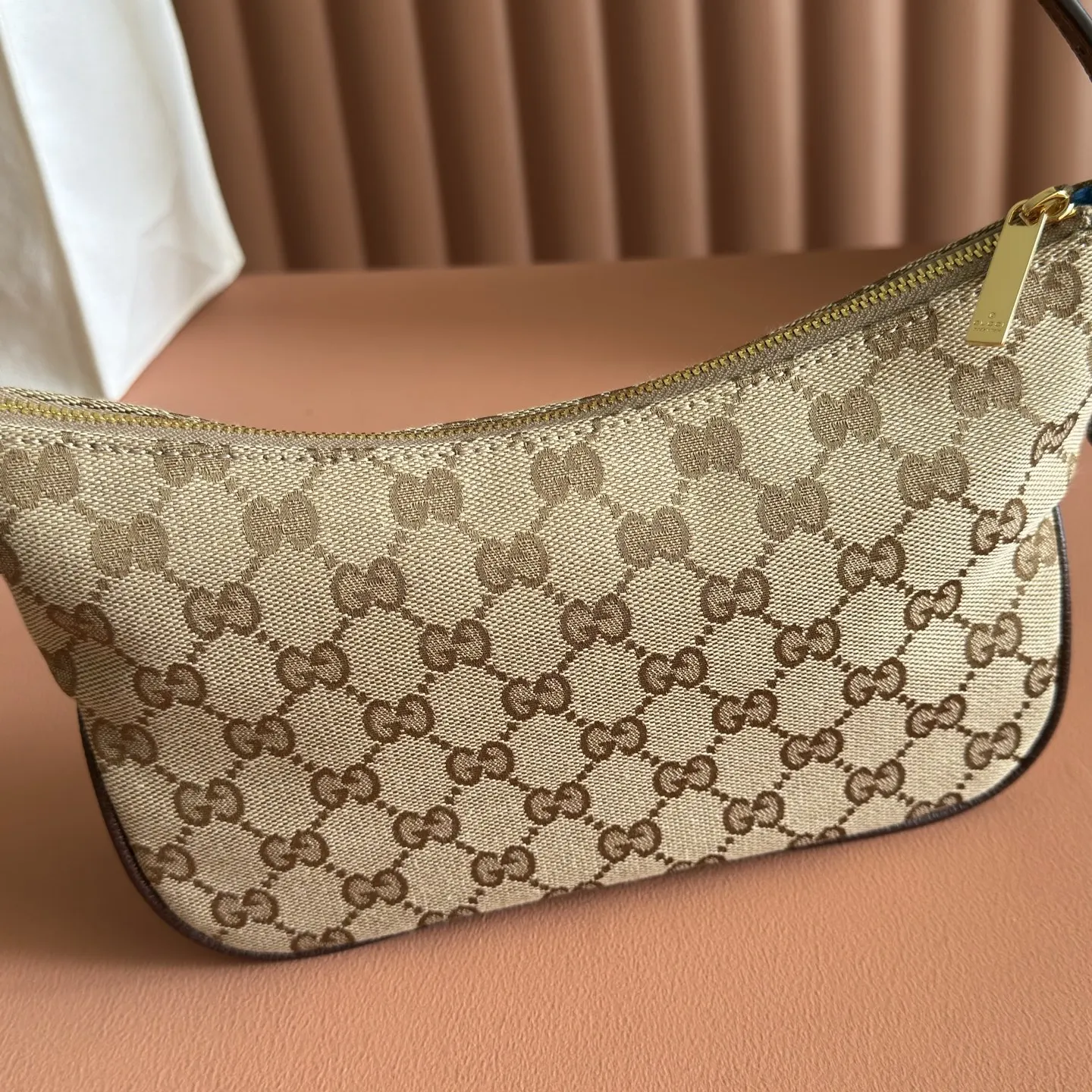 Gucci Blue Brown Hobo Shoulder Bag Vintage Canvas