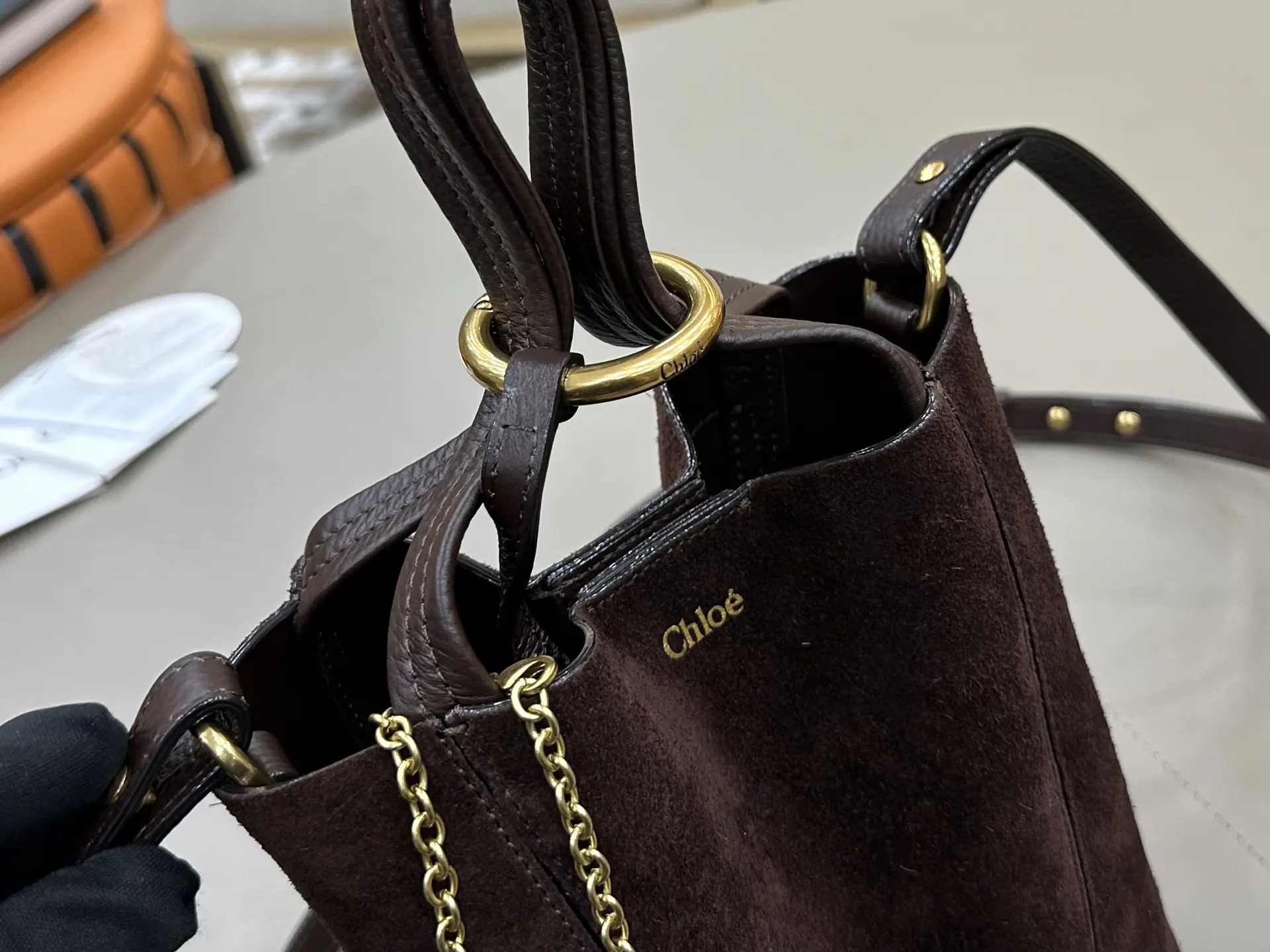 金色 麂皮 Chloe Spin系列麂皮托特包 大容量托特款