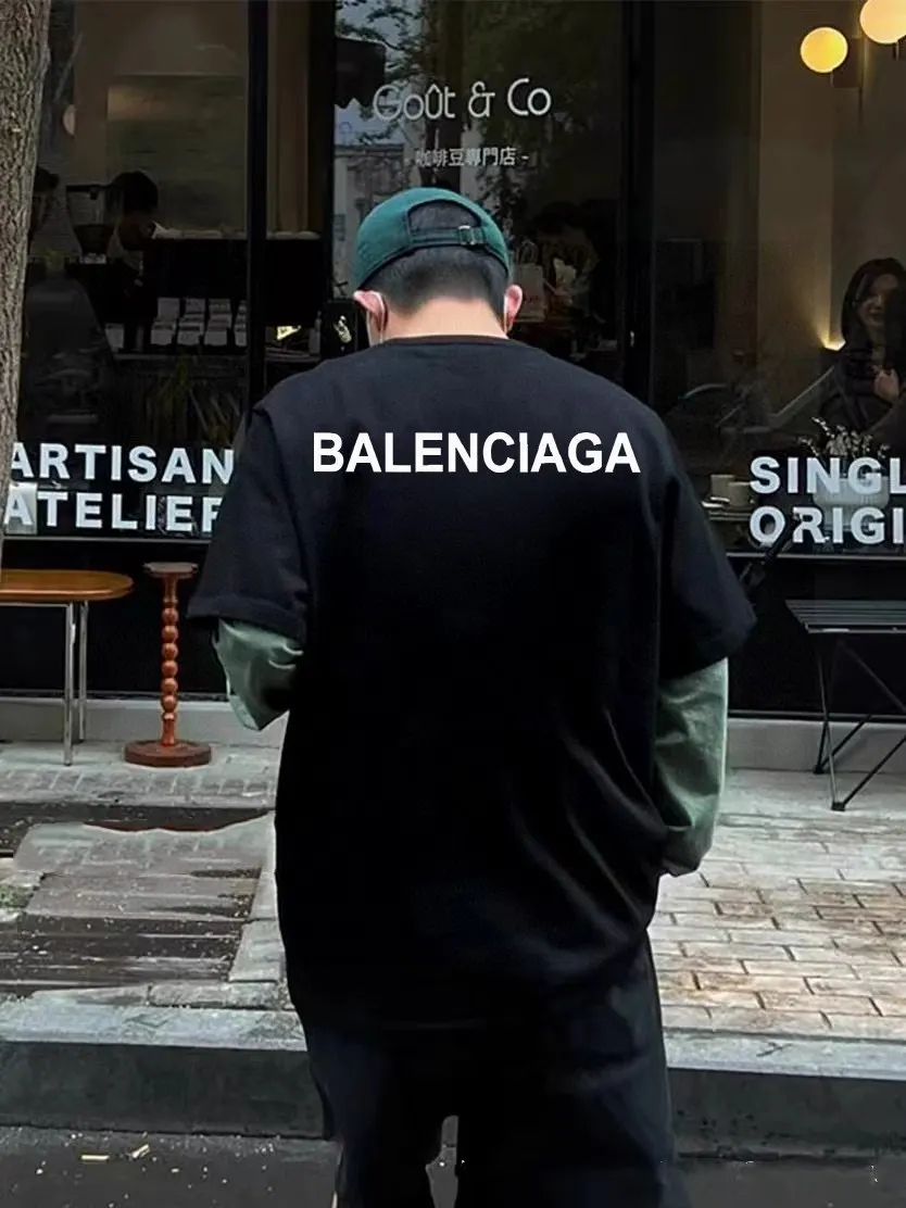 Balenciaga 黑色 纯棉 Logo 短袖T恤 宽松休闲