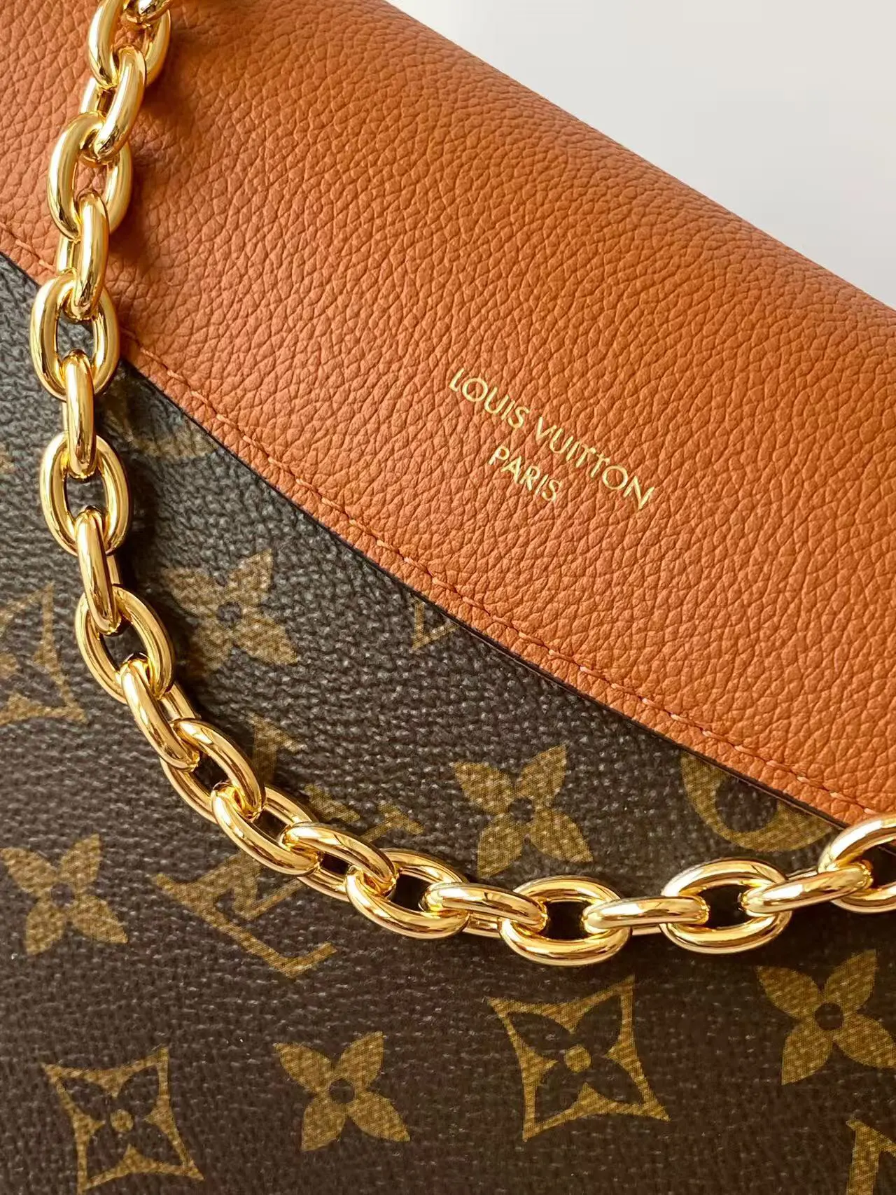 Louis Vuitton Black Brown Chain Bag Canvas