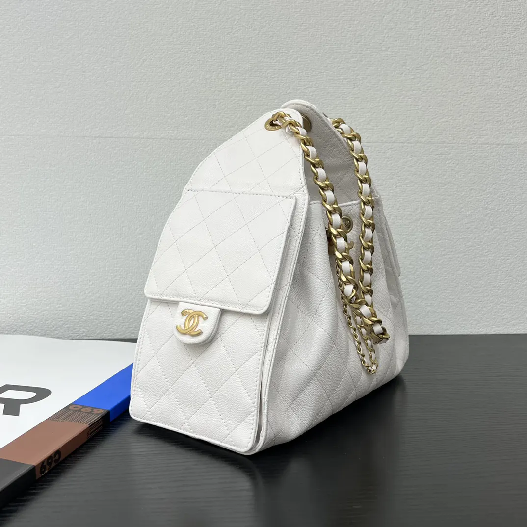 CHANEL 银灰色牛皮Hobo腋下包 金链款 复古款