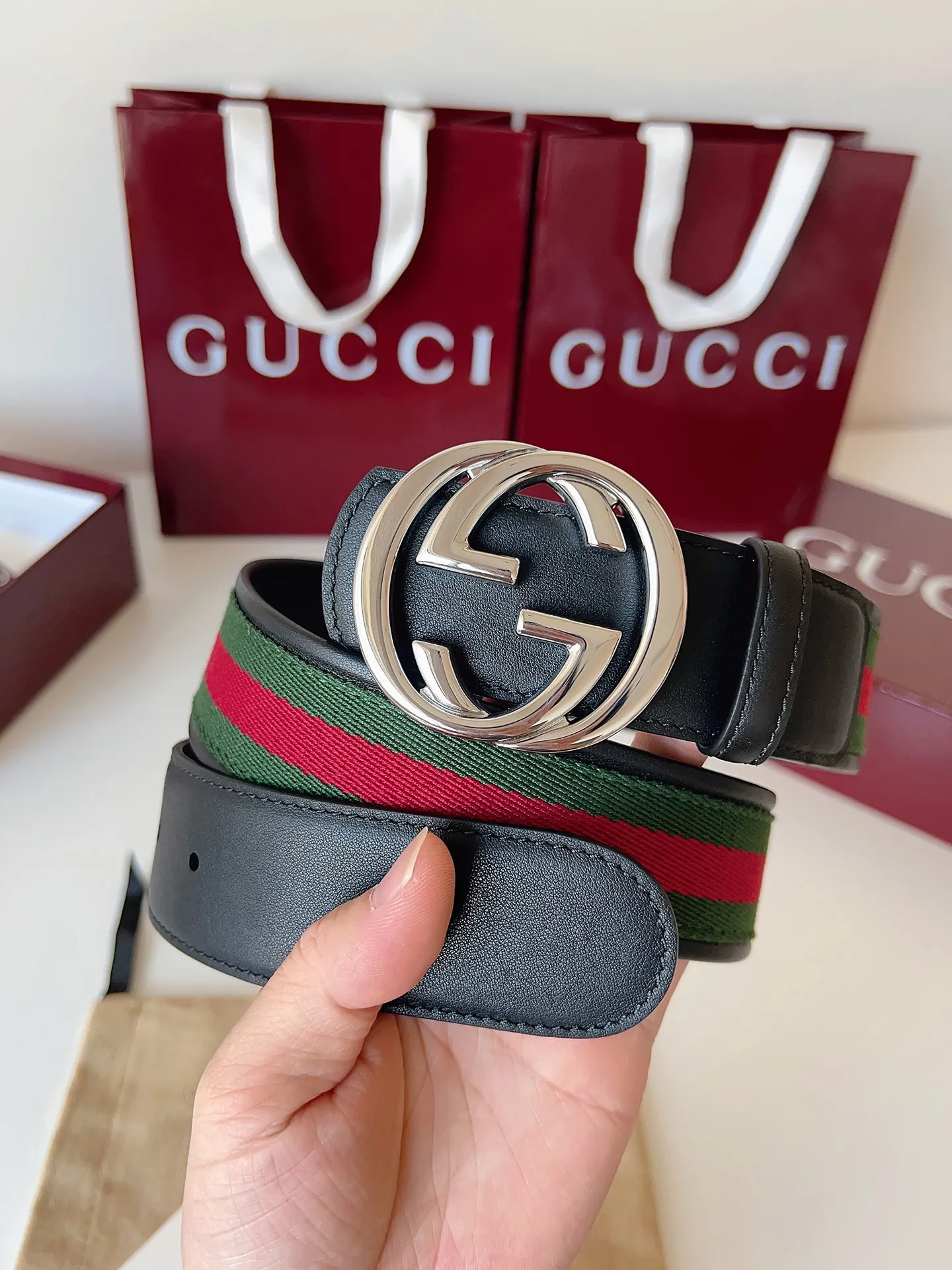 Gucci Double G 雙G扣牛皮腰帶 黑色