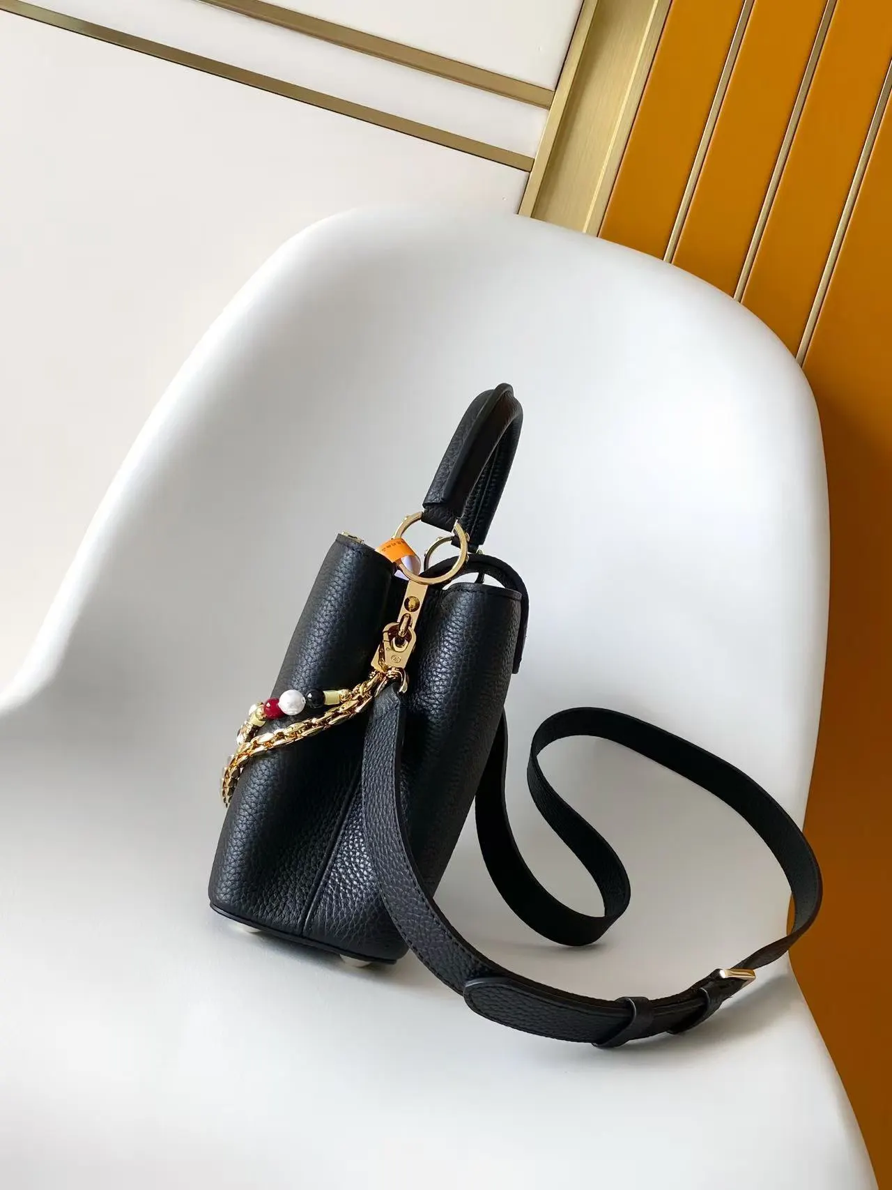 Louis Vuitton Black Brown Chain Bag Leather