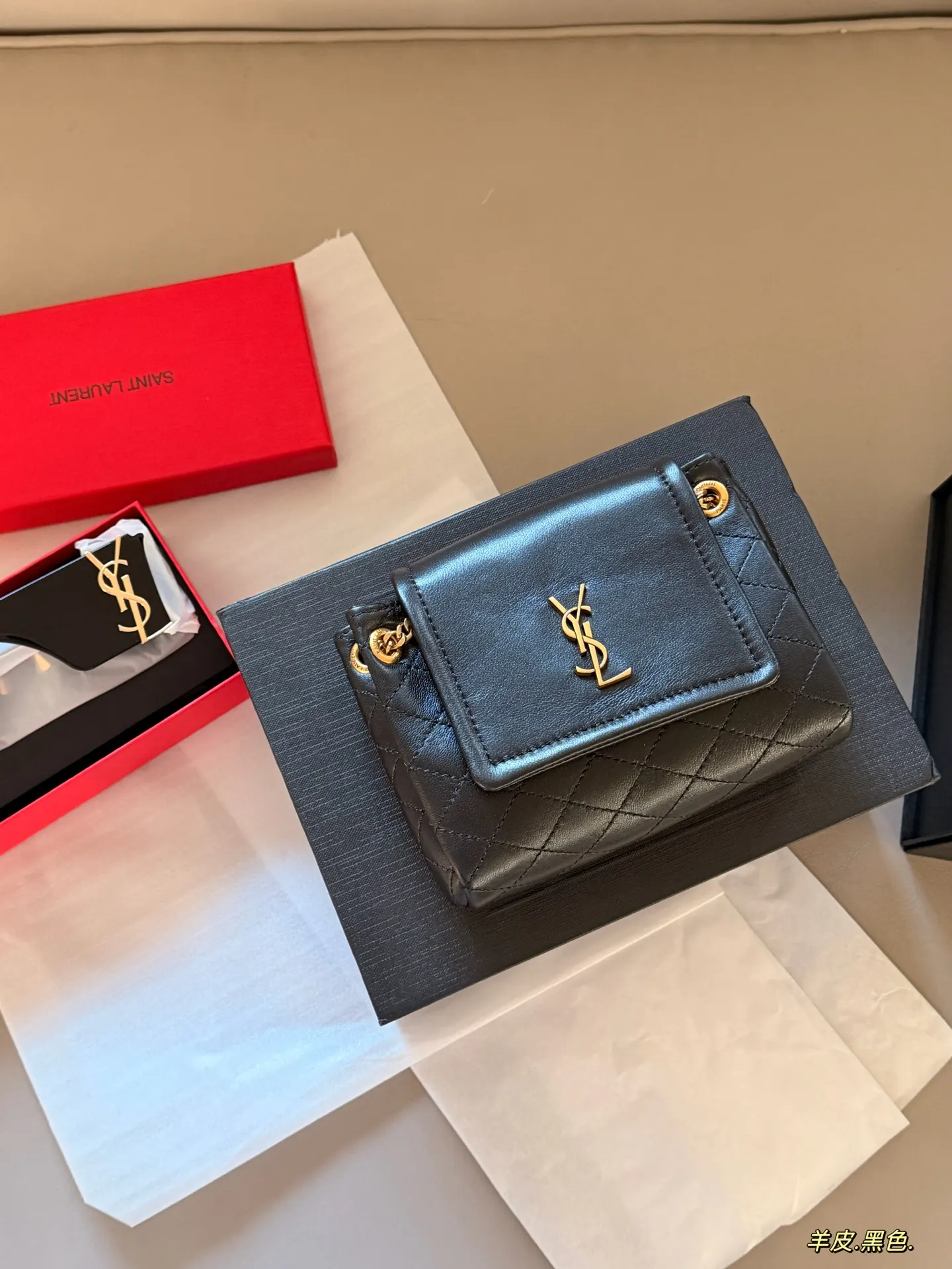 YSL 羊皮 盒 羊皮 mini 斜背包 輕便斜挎款