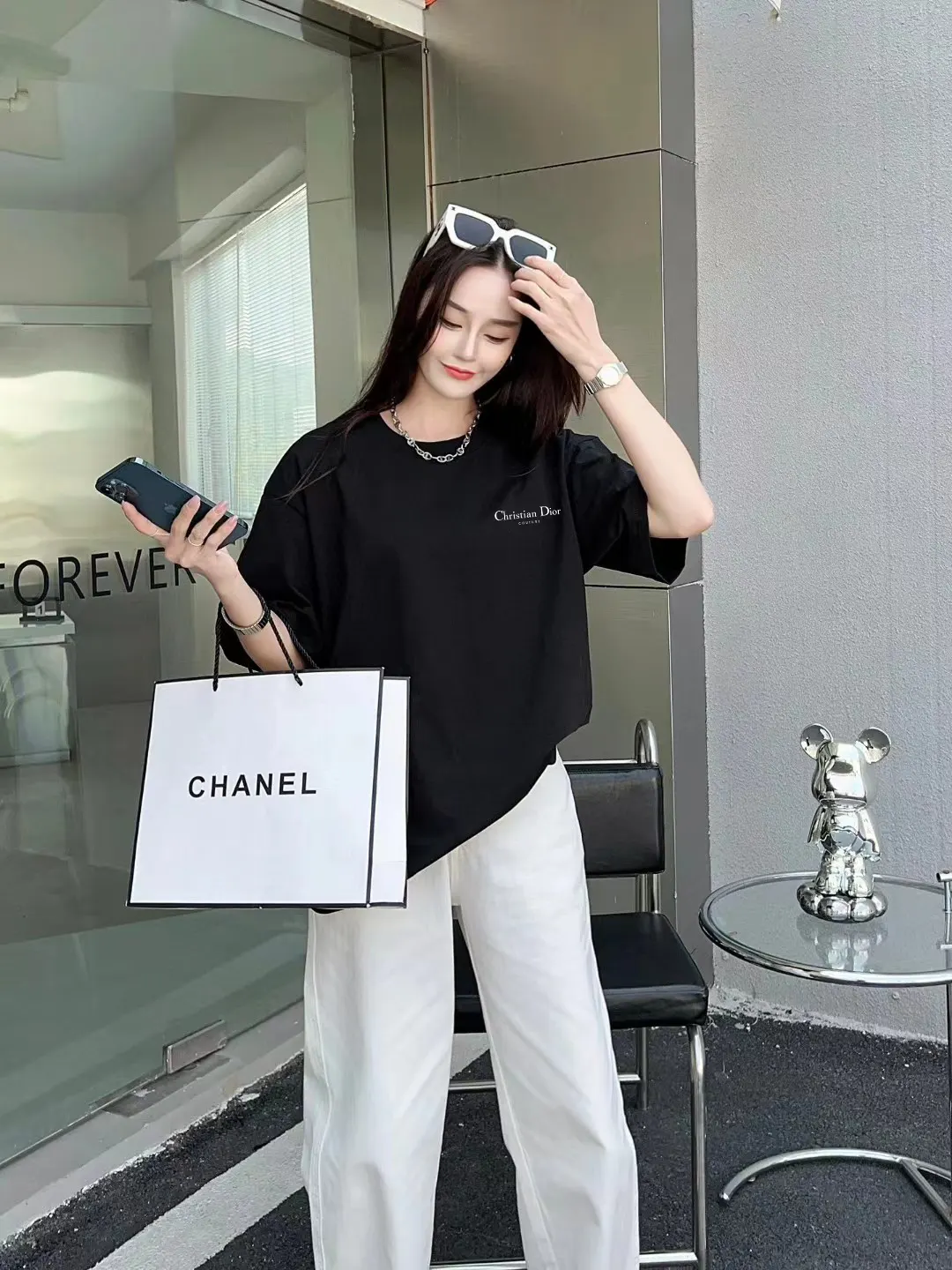 Dior 黑色字母短袖T恤 休闲款