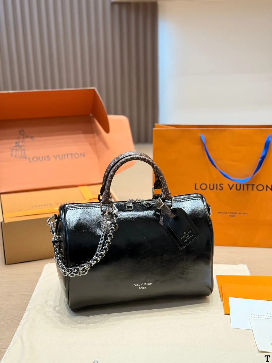 LV Speedy 黑色 老花 牛皮 鏈條包 精致鏈條款