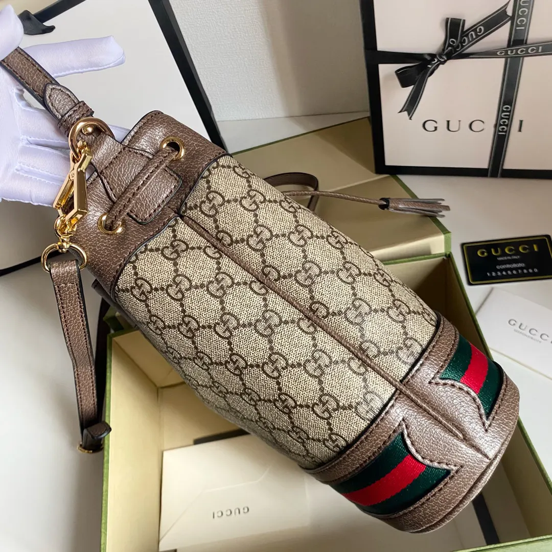 Gucci GG Supreme Ophidia 老花水桶包 手提单肩