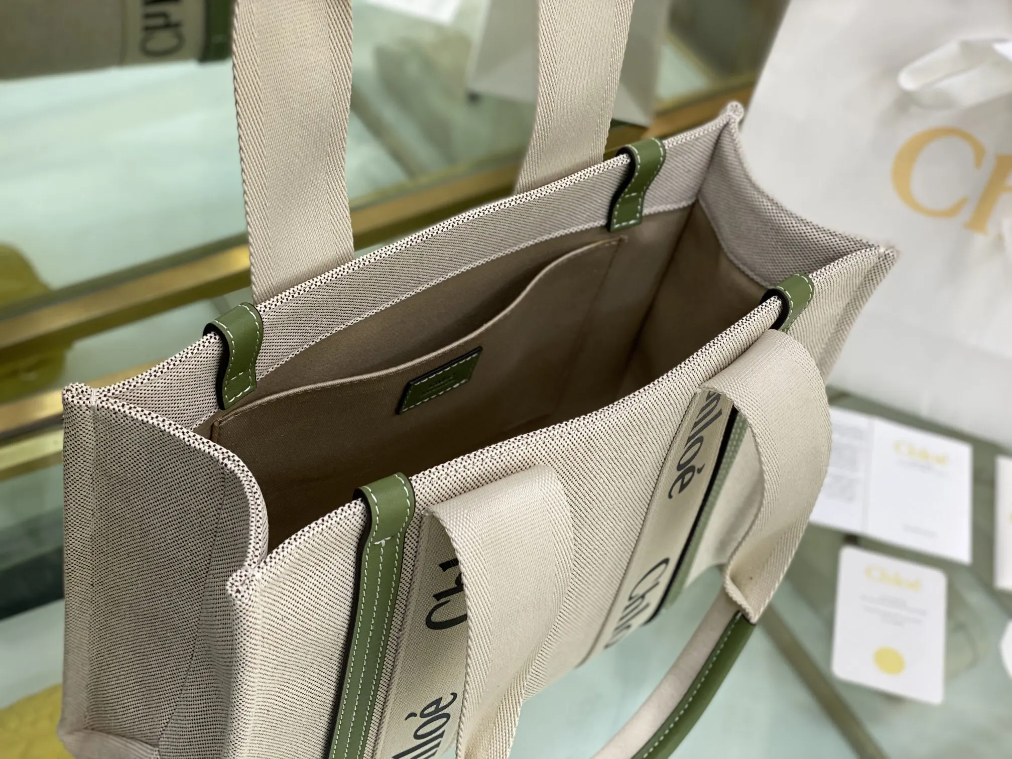 Green Beige Tote Bag Canvas Image 9 Green Beige Tote Bag Canvas Image 9