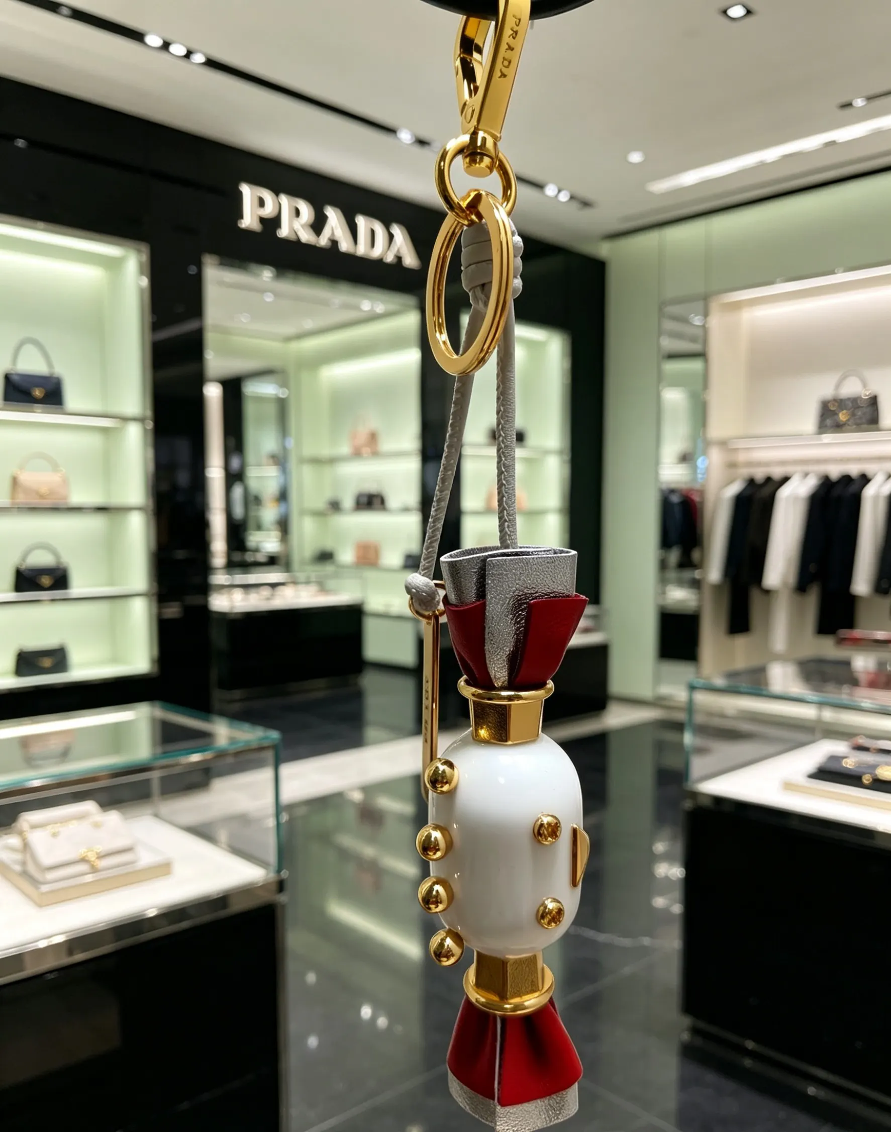 Prada 红色 皮革 三角标 包包挂件/钥匙扣