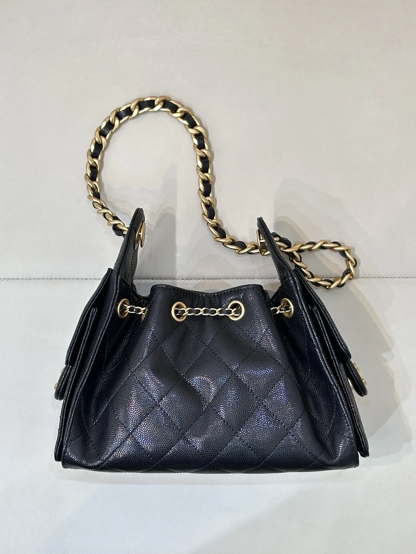 Black Bucket Bag Casual Leather