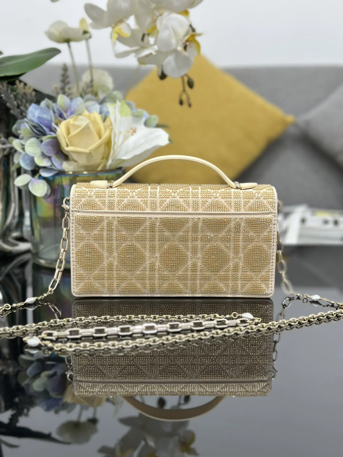 Dior Cannage藤格纹 金色手拿包 晚宴手拿