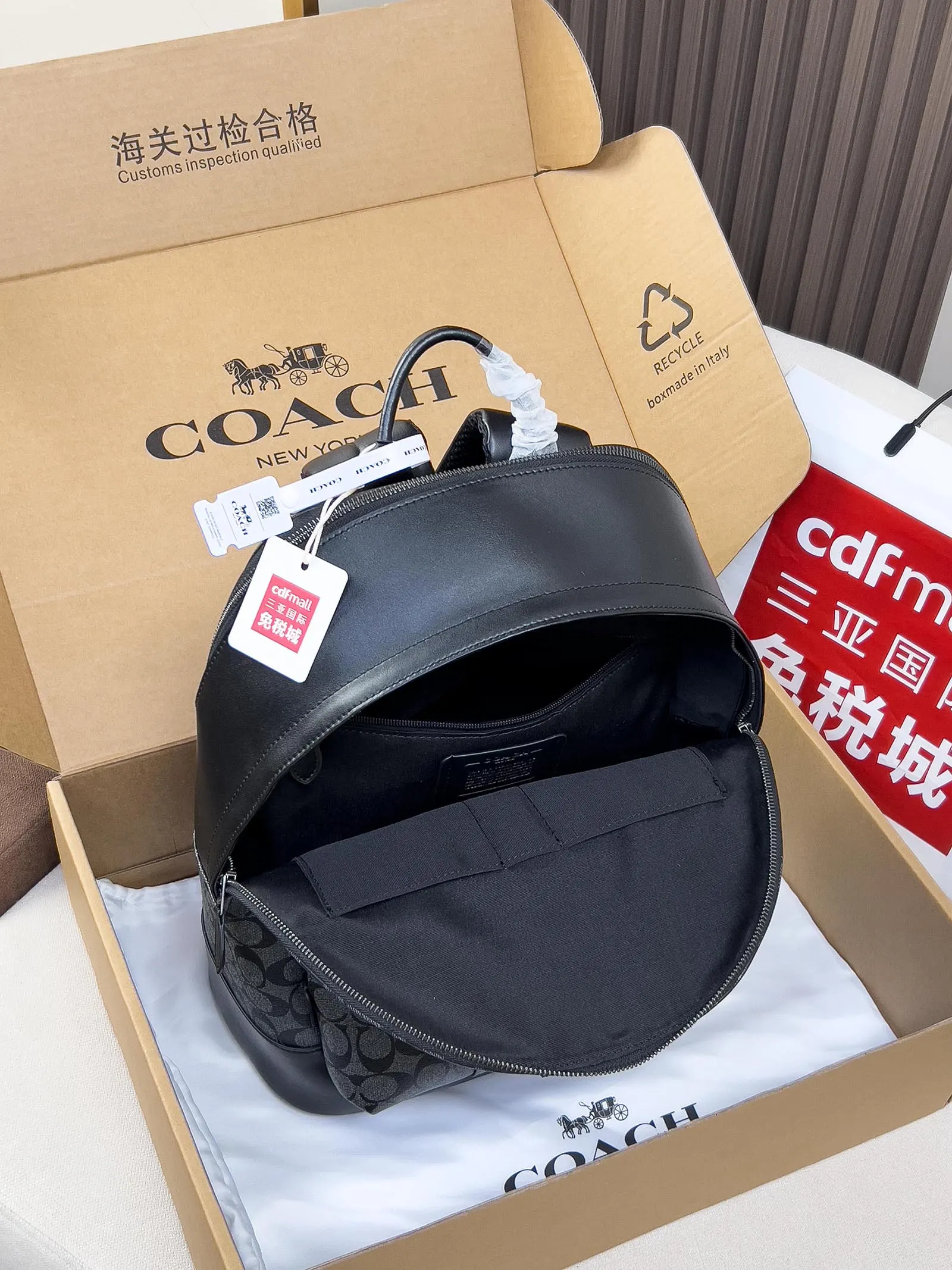 Coach 牛皮 pvc 皮条纹 旅行袋 大容量旅行款