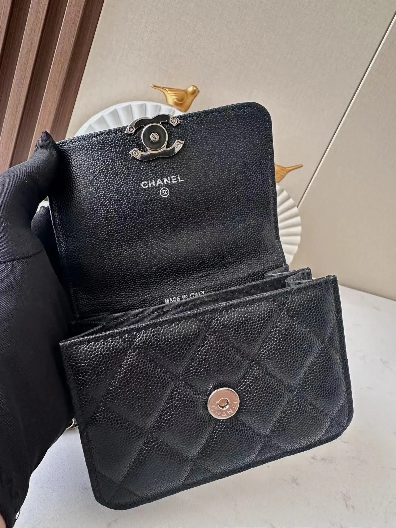Black Gold Chain Bag Leather