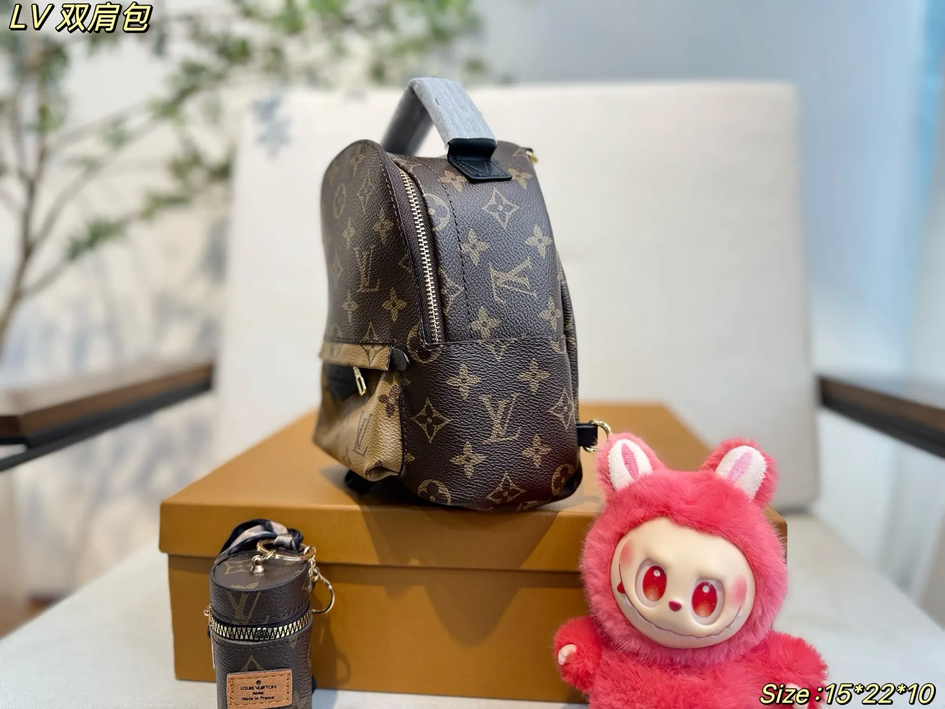 LV 老花 拼色 牛皮 雙肩包 实用雙肩款