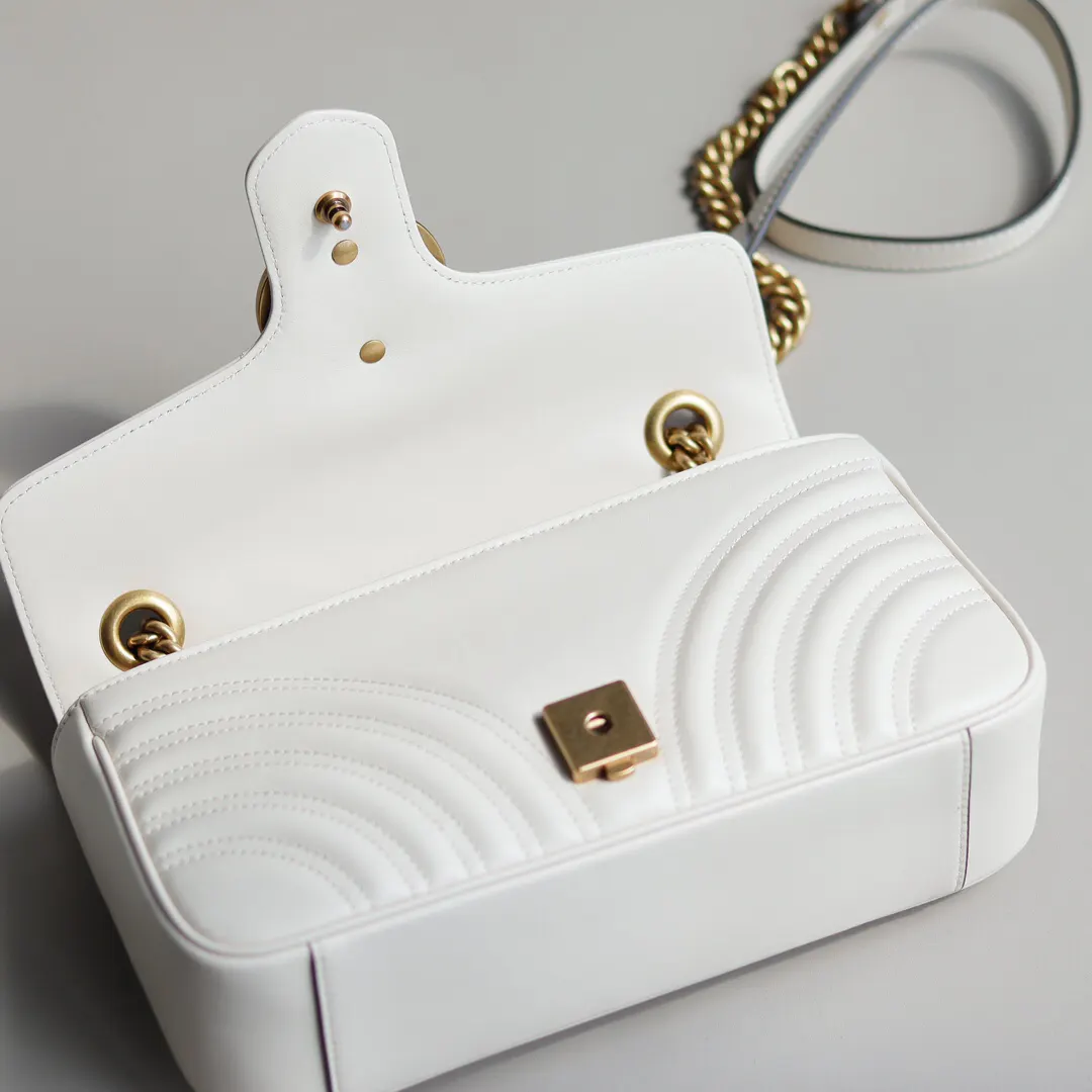 Gucci Marmont 白色 米白 小牛皮 链条包 精致链条款