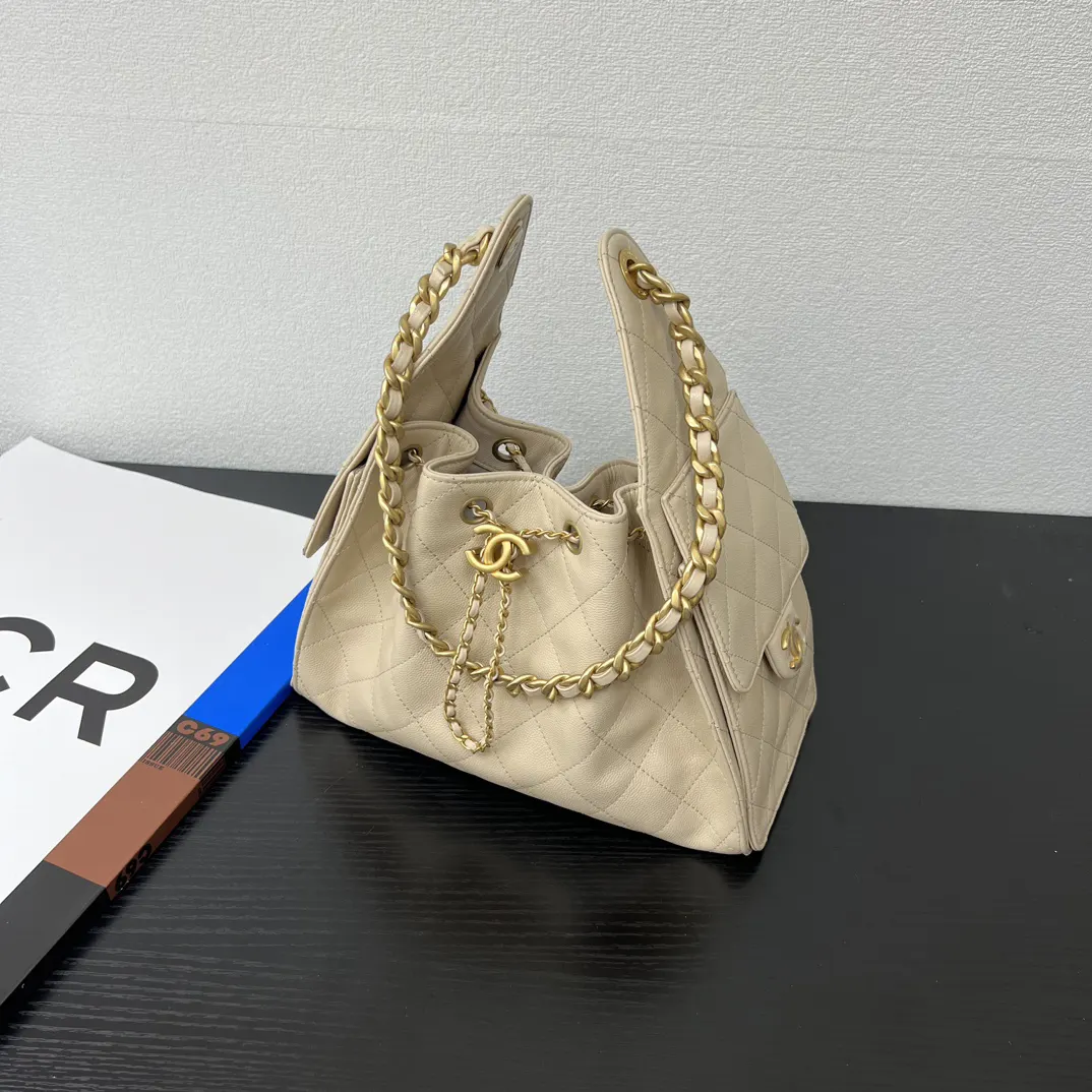 Chanel Beige Hobo Shoulder Bag Leather