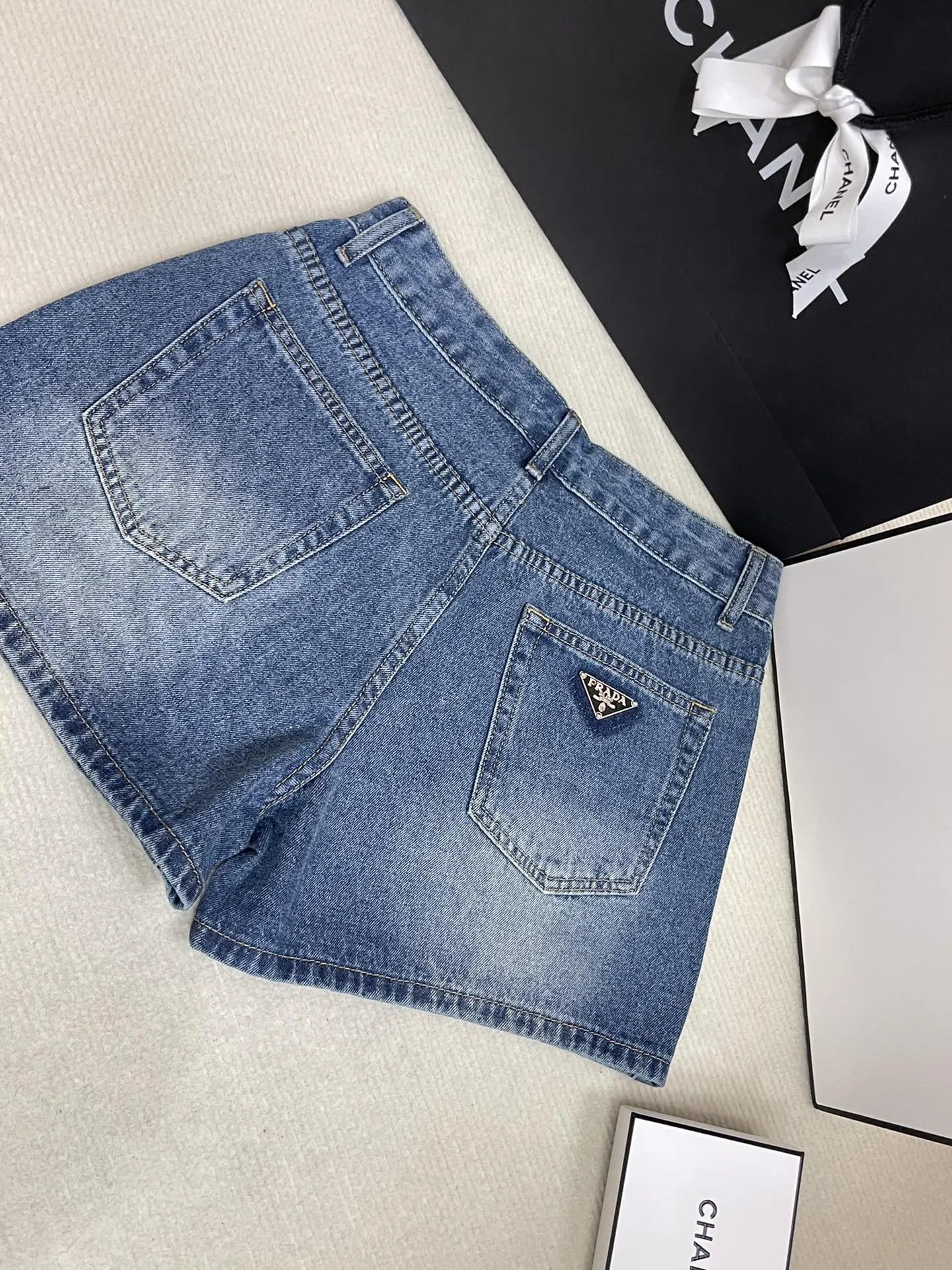 Prada Denim Shorts Logo Relaxed Fit