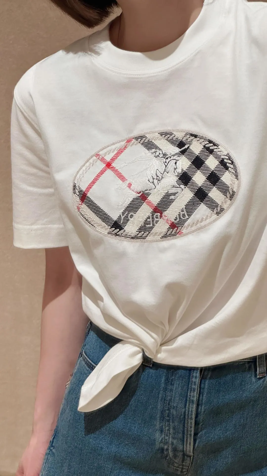 Burberry 白色 刺绣 格纹 短袖T恤 休闲百搭款