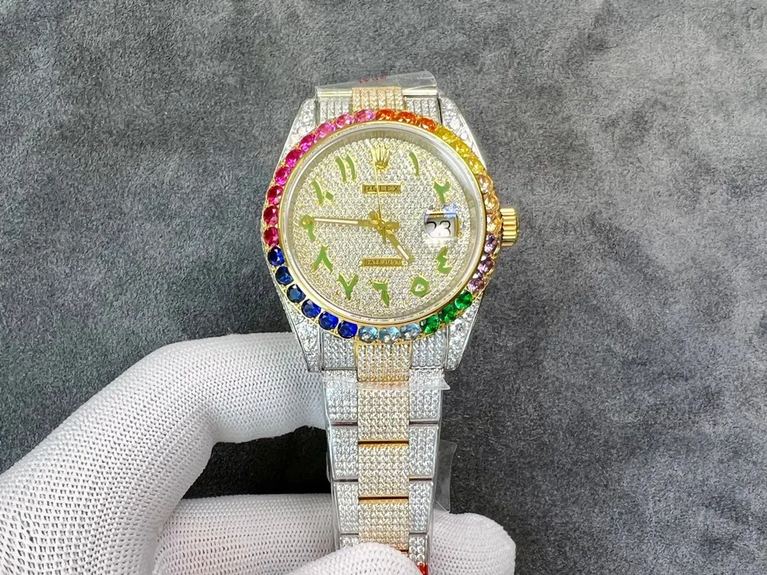Rolex 密集镶满 的施华洛世奇钻 搭 抗刮损藍宝石镜面 手錶 經典腕表款