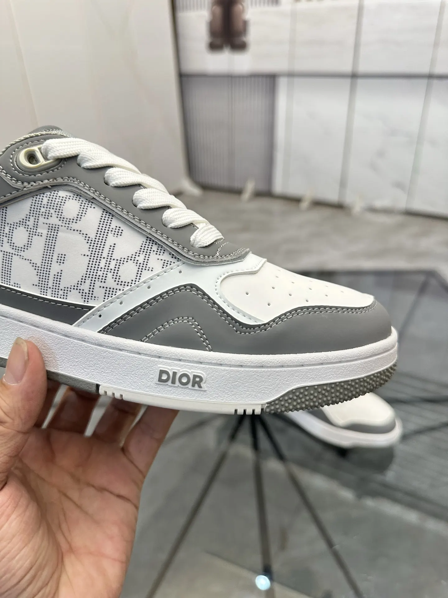 Dior 灰色/白色 皮革 运动鞋