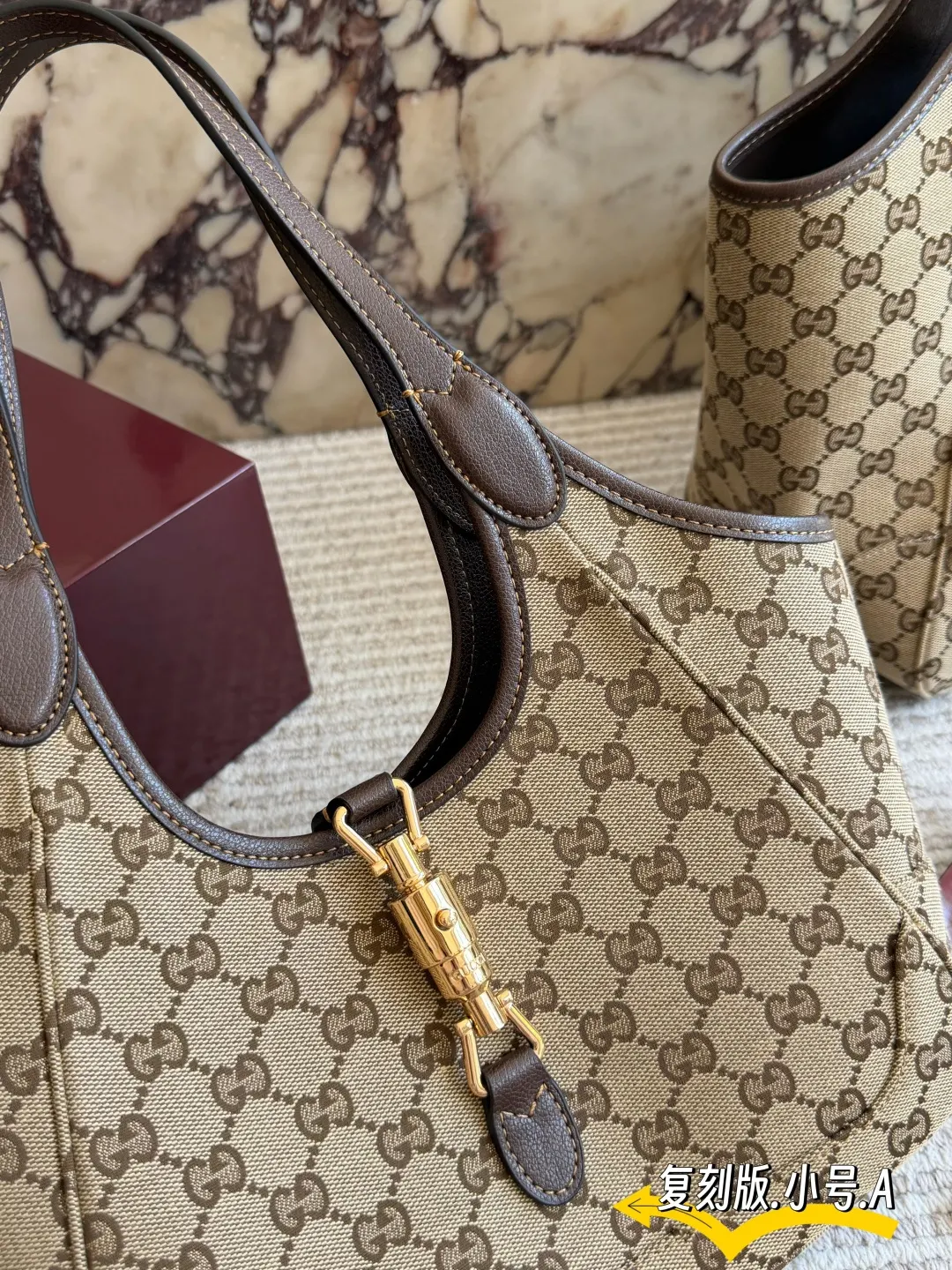 Gucci Jackie 1961 Monogram Caramel Leather Underarm Bag Shoulder and Crossbody Wear Image 4 Gucci Jackie 1961 Monogram Caramel Leather Underarm Bag Shoulder and Crossbody Wear Image 4