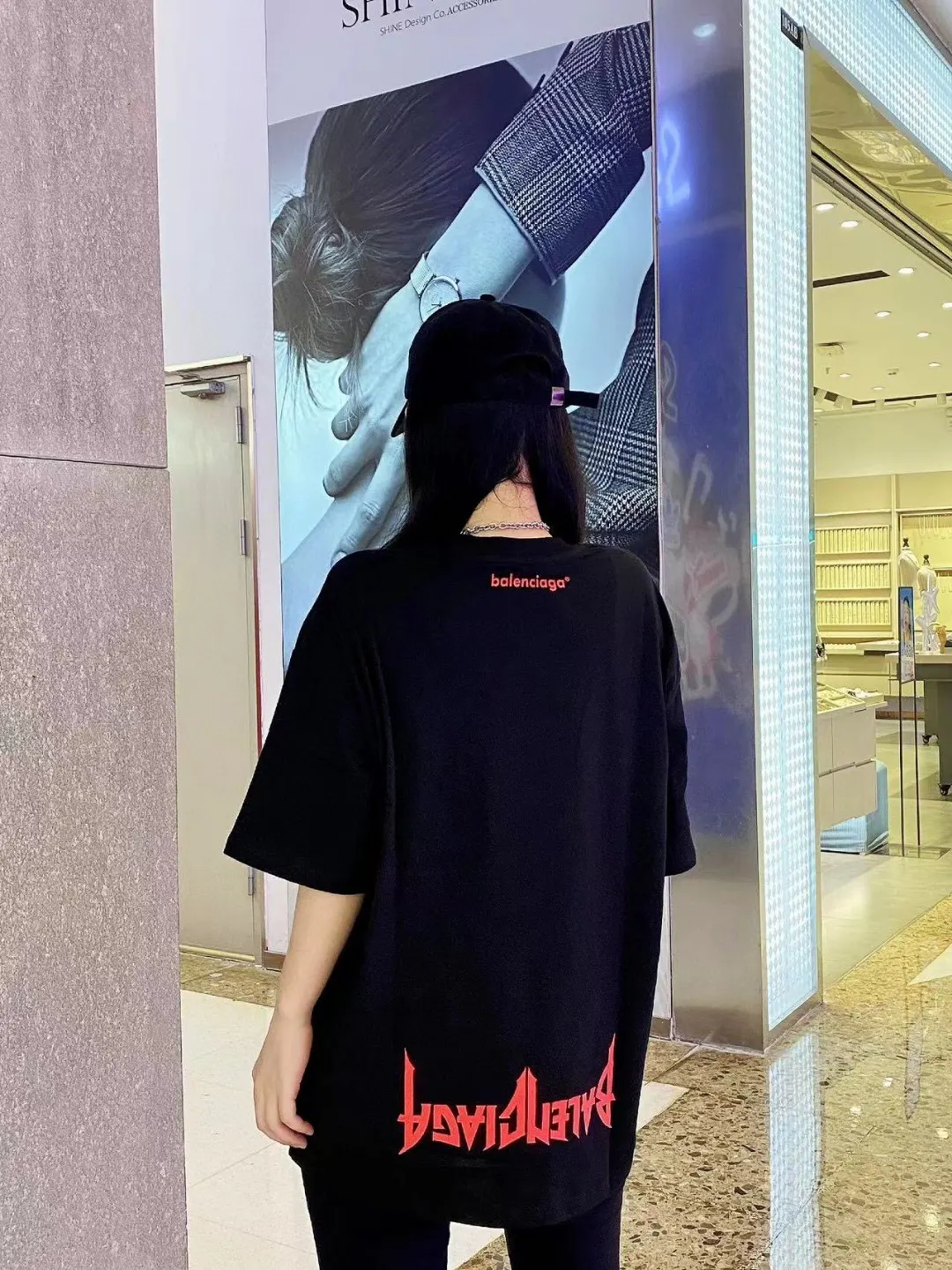 Balenciaga Red Crest Logo Crew-Neck T-Shirt in Black